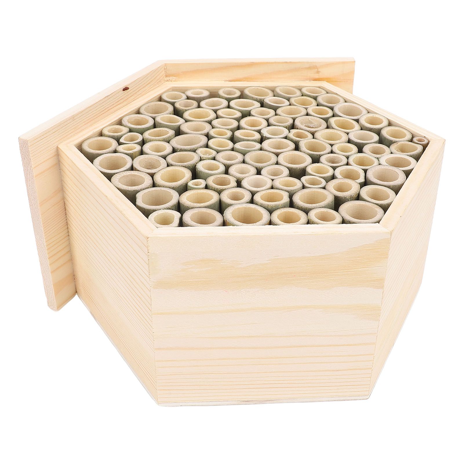 Hexagonal Bee House Wooden Bee Box Home Hotel Attract Peaceful Bee Pollinators view 8