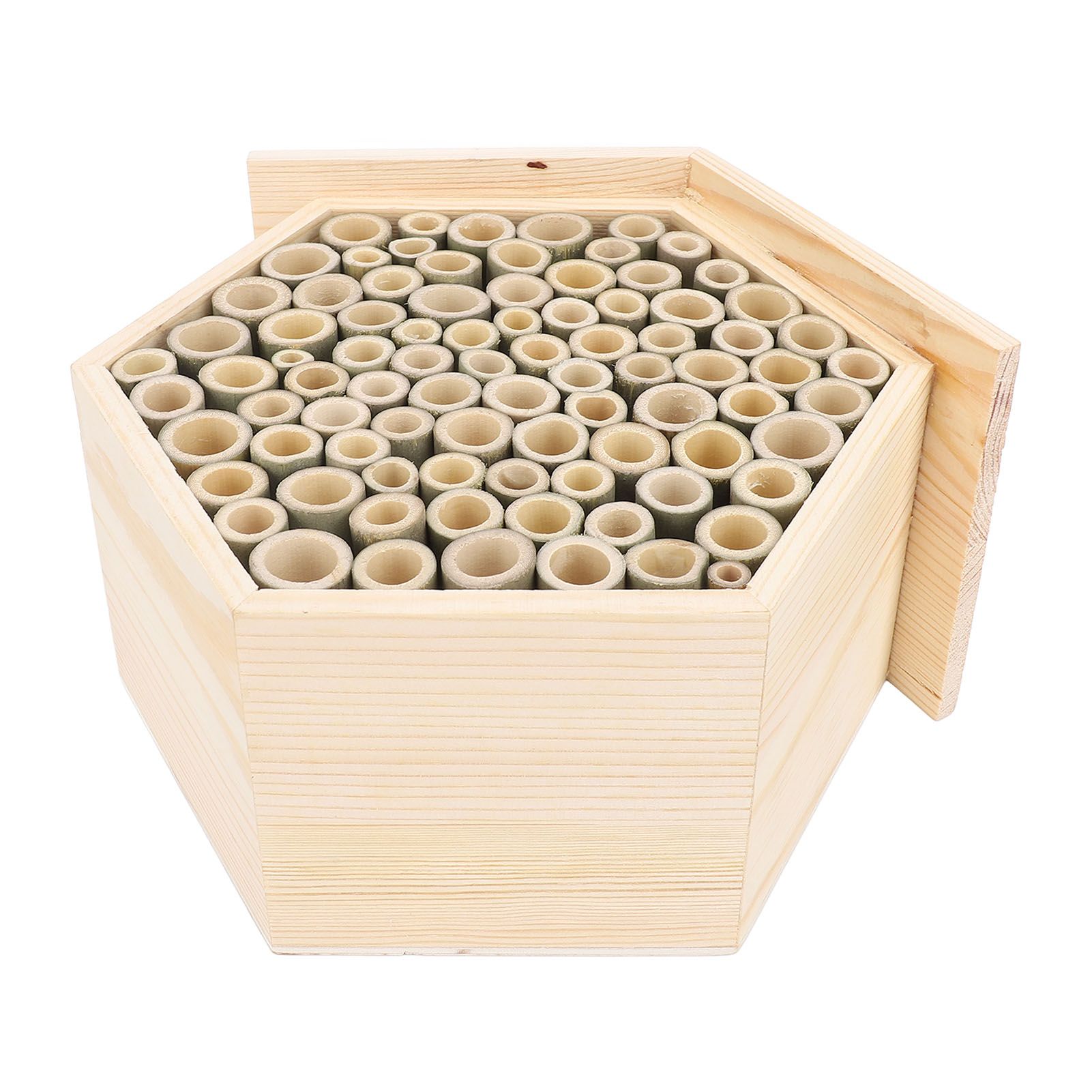 Hexagonal Bee House Wooden Bee Box Home Hotel Attract Peaceful Bee Pollinators view 9