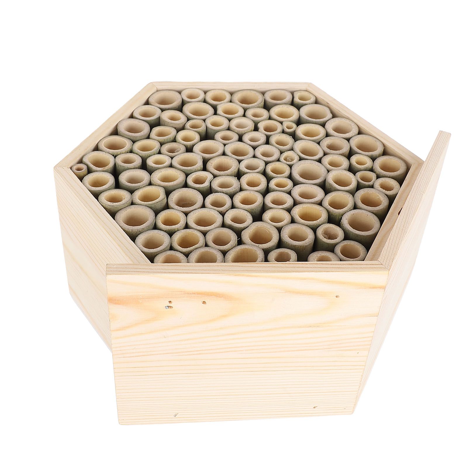 Hexagonal Bee House Wooden Bee Box Home Hotel Attract Peaceful Bee Pollinators view 10