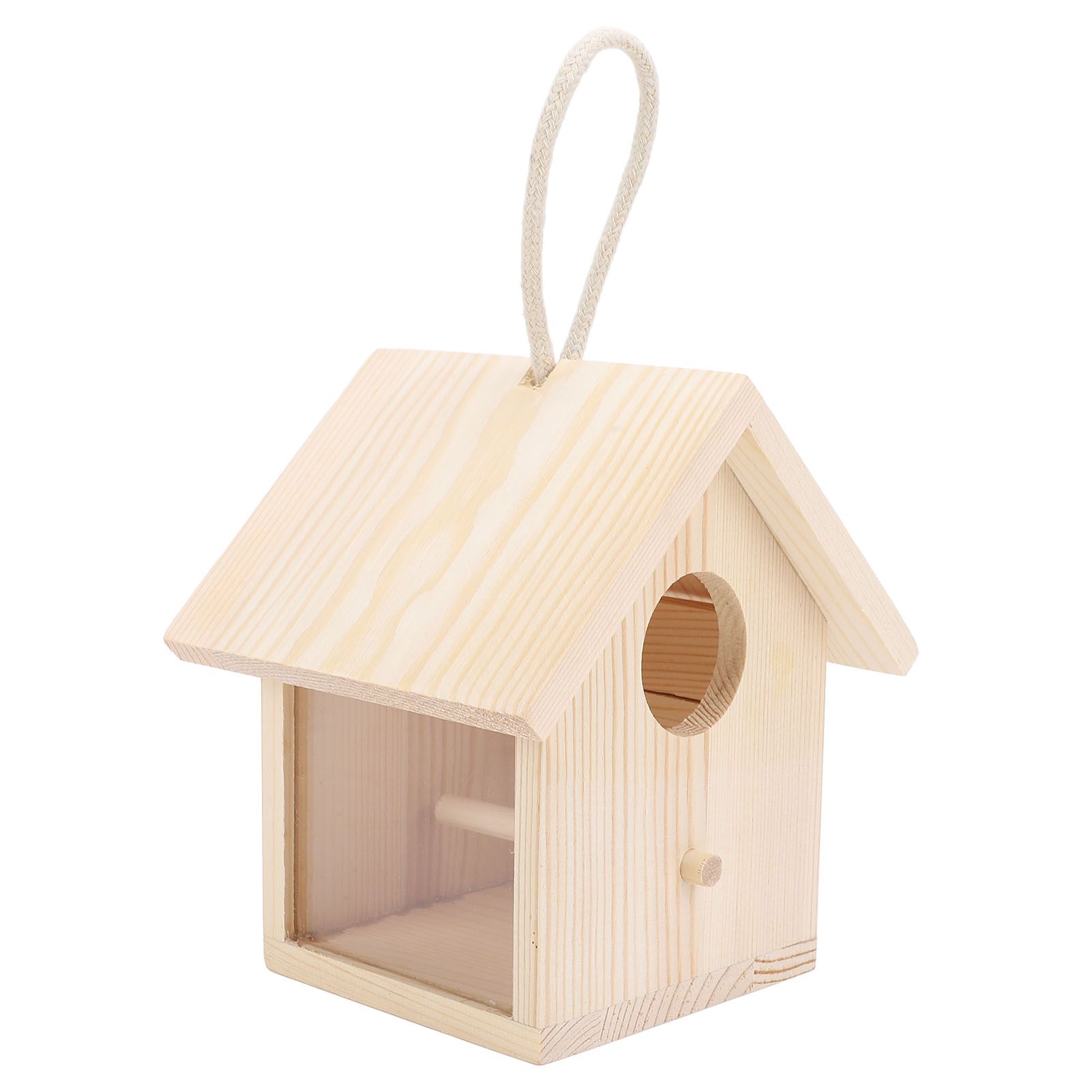Outside Wooden Bird House with Transparent Acrylic Window Hanging Outdoor view 4