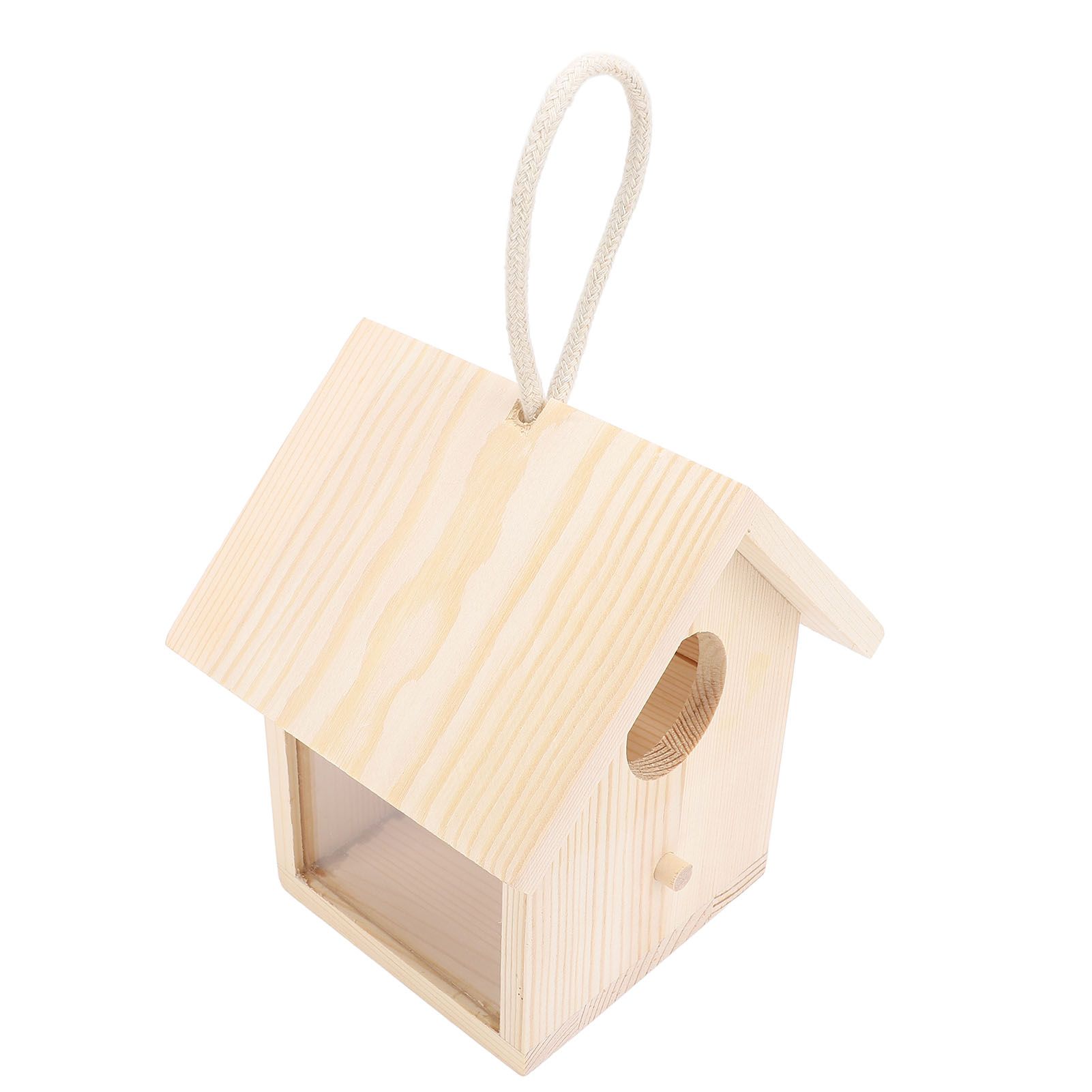Outside Wooden Bird House with Transparent Acrylic Window Hanging Outdoor view 9