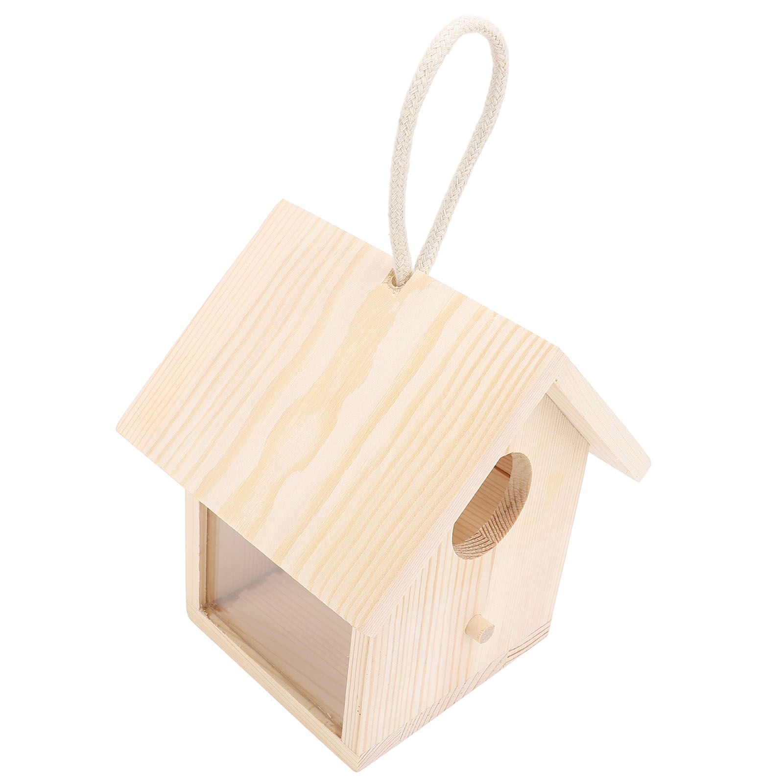 Outside Wooden Bird House with Transparent Acrylic Window Hanging Outdoor view 12