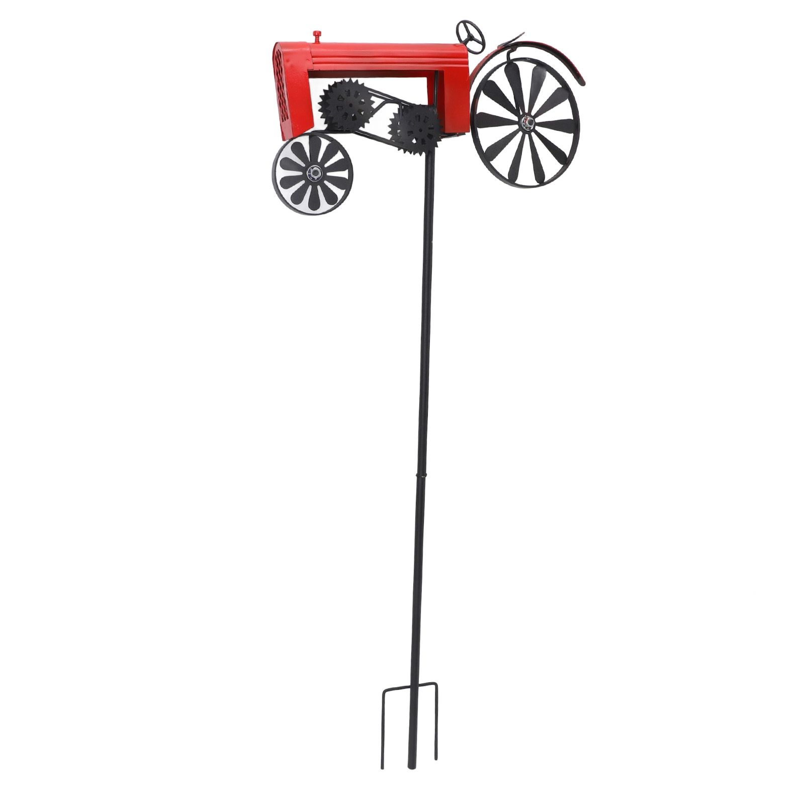 Tractor Wind Spinner Vintage Turning Wheels Metal Outdoor Stake Windmill view 9