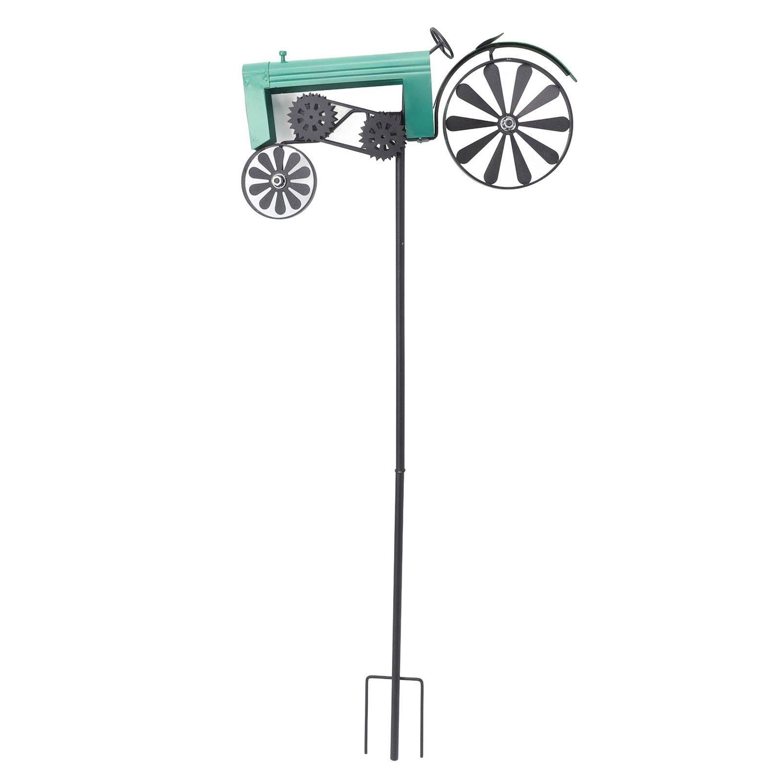 Tractor Wind Spinner Vintage Turning Wheels Metal Outdoor Stake Windmill view 4
