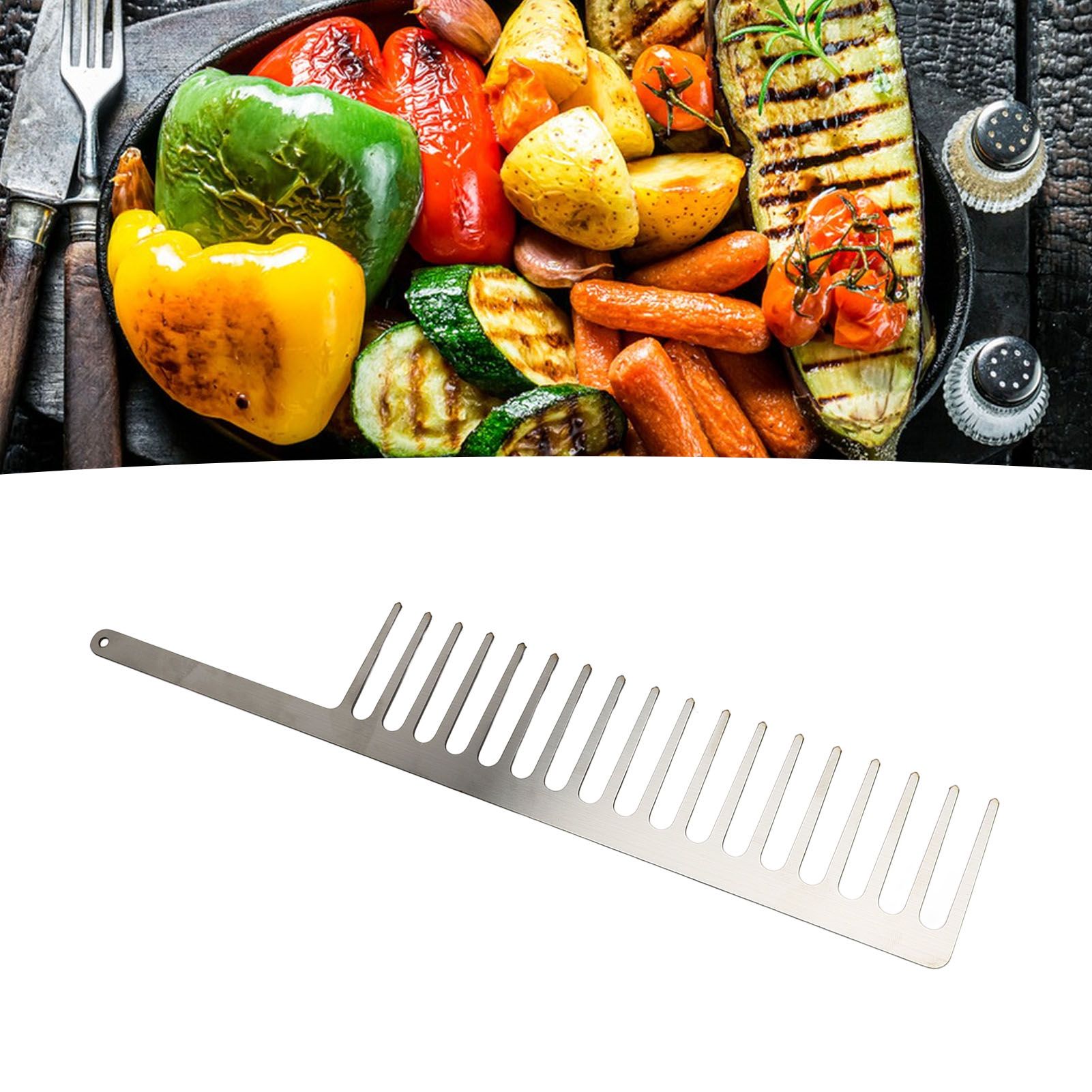 Metal BBQ Skewers Comb Shaped Easy to Clean Chicken Wings Kabob Skewers for view 11