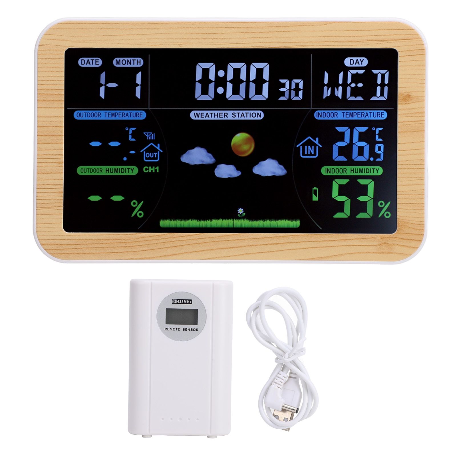 LCD Weather Clock Indoor Outdoor Temperature Humidity Monitor 24 Hour Weather view 3