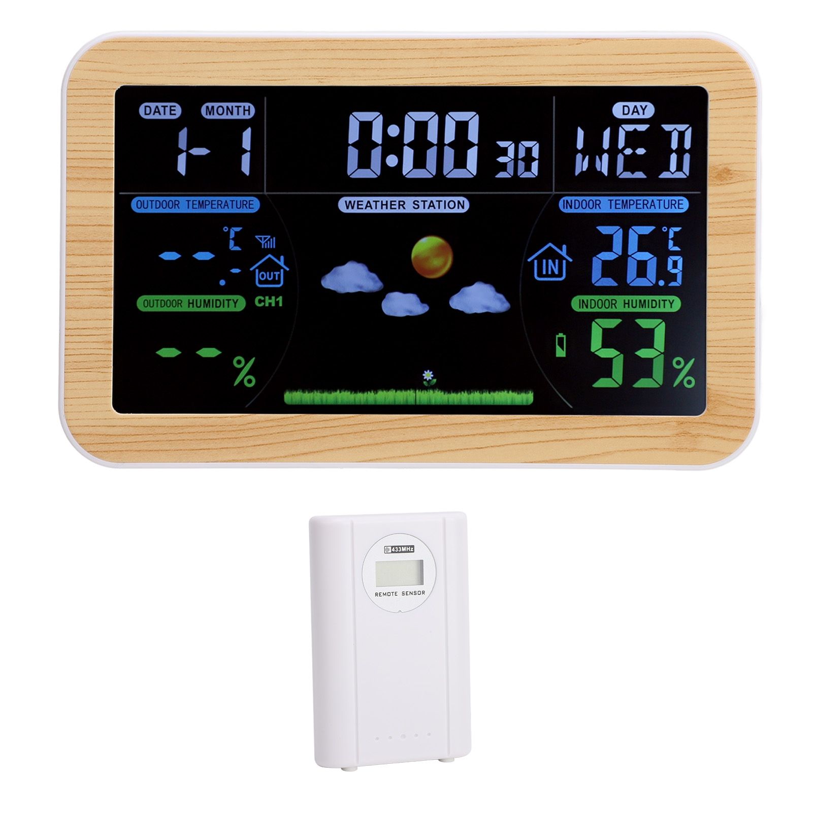 LCD Weather Clock Indoor Outdoor Temperature Humidity Monitor 24 Hour Weather view 4