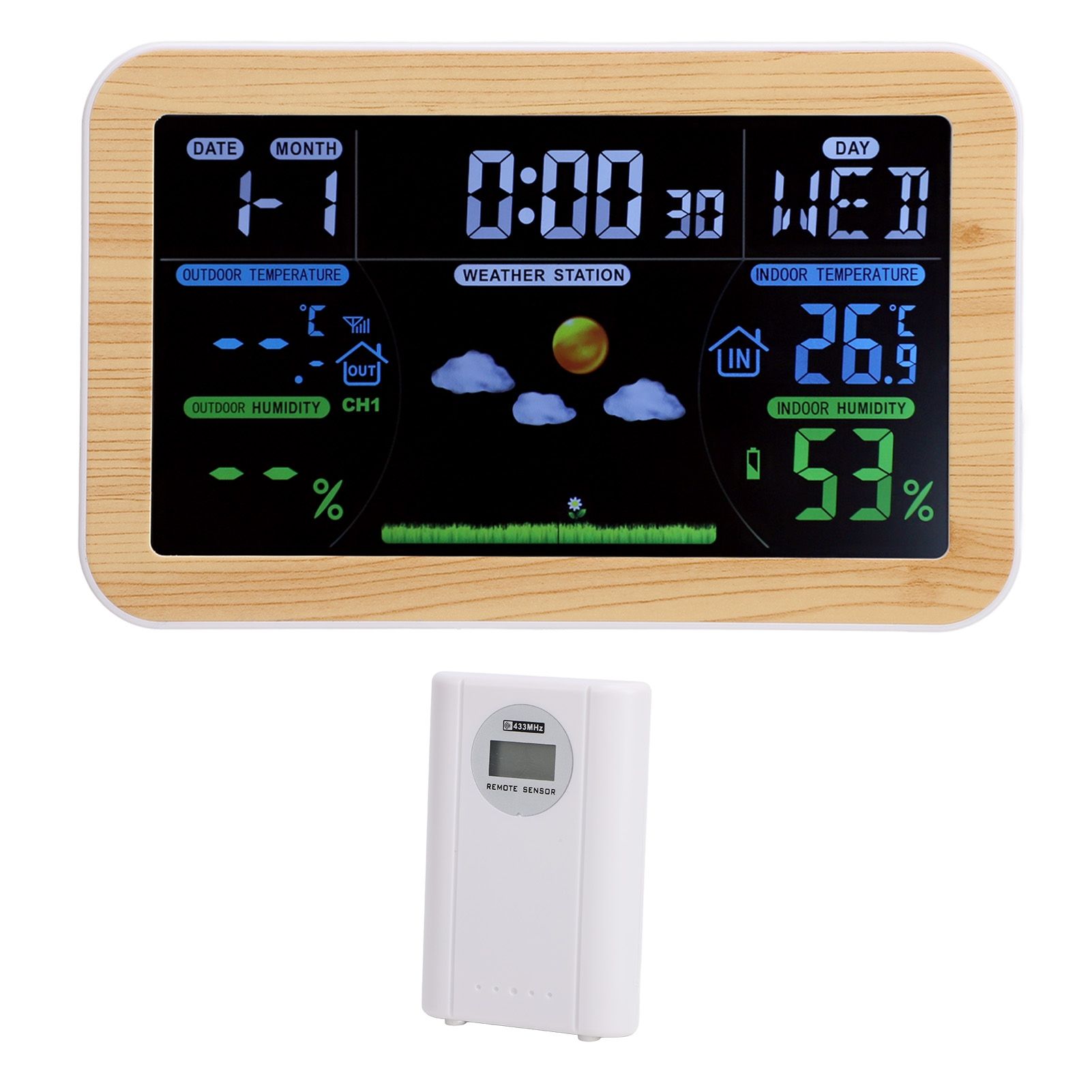 LCD Weather Clock Indoor Outdoor Temperature Humidity Monitor 24 Hour Weather view 6