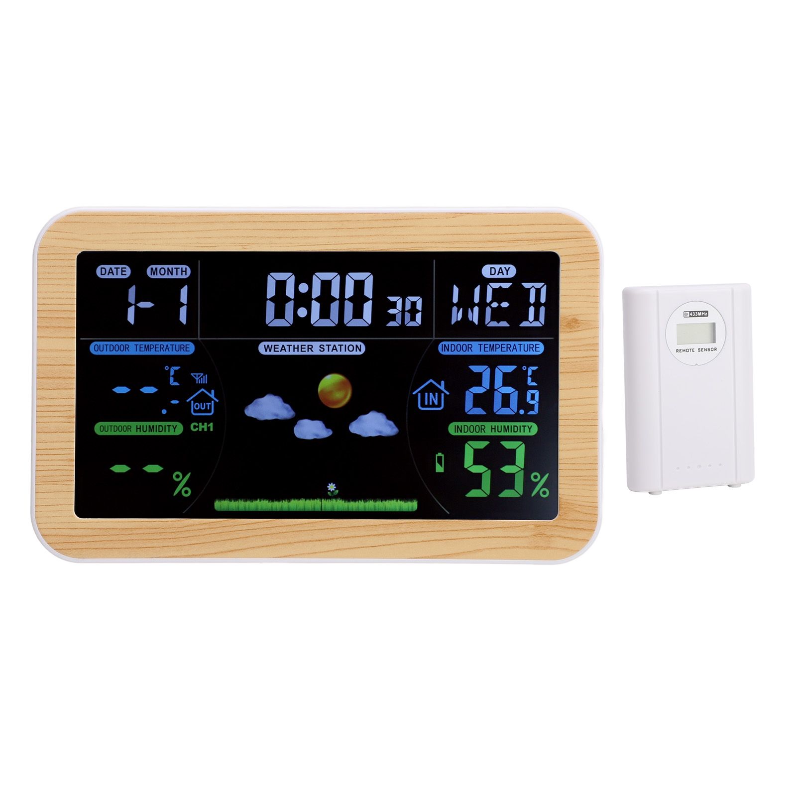 LCD Weather Clock Indoor Outdoor Temperature Humidity Monitor 24 Hour Weather view 9