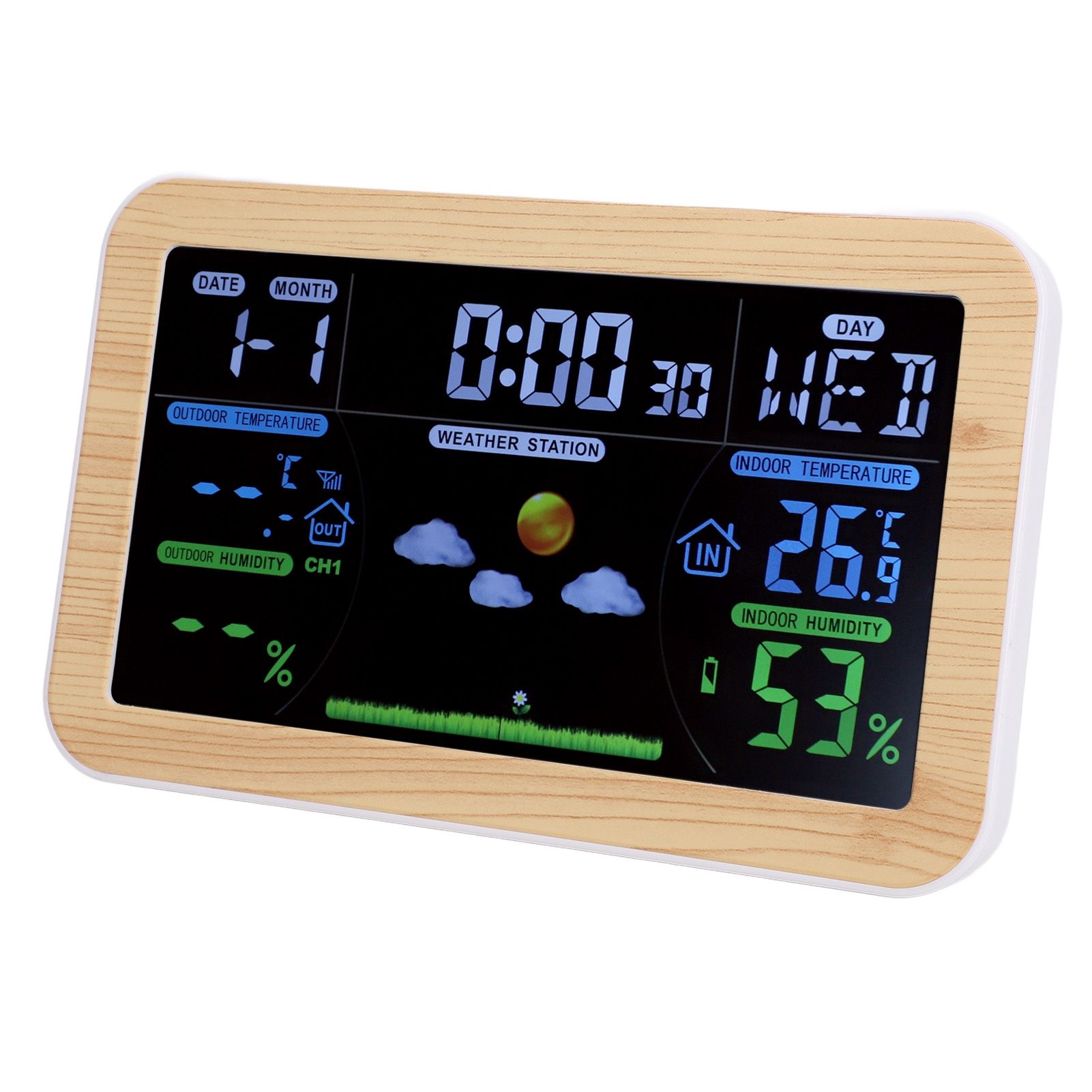 LCD Weather Clock Indoor Outdoor Temperature Humidity Monitor 24 Hour Weather view 12