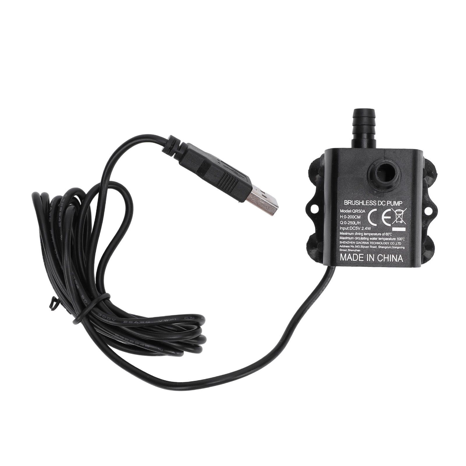 Small Submersible Water Pump 0‑200cm Lift 0‑250LPH IP68 Rating DC5V 2.4W USB view 6