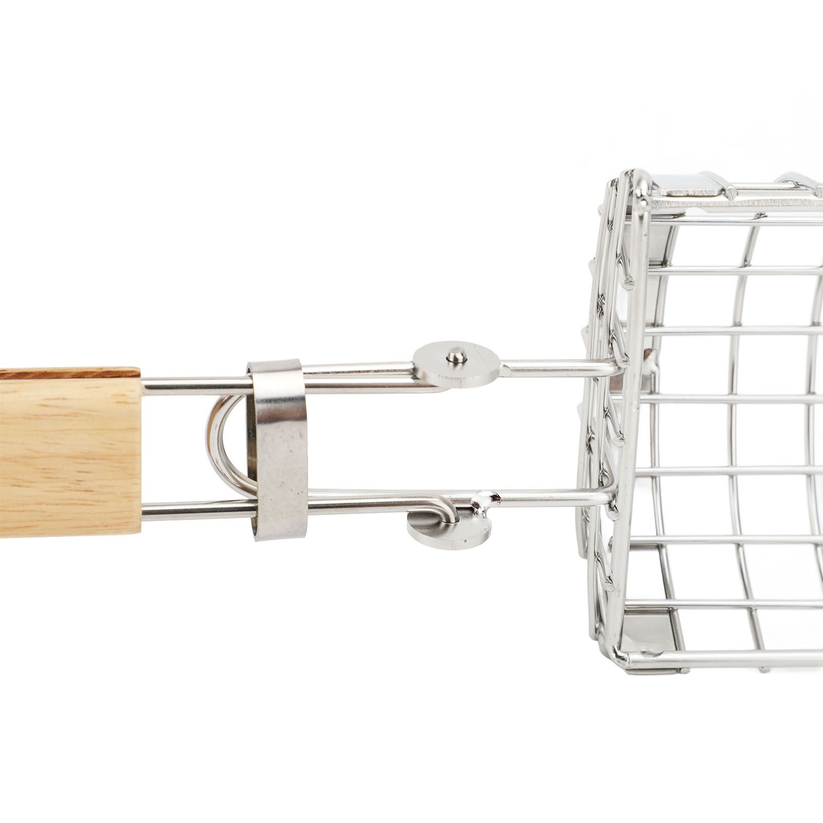 Rolling Grill Basket Open Close Type Stainless Steel Basket Wooden Handle view 5