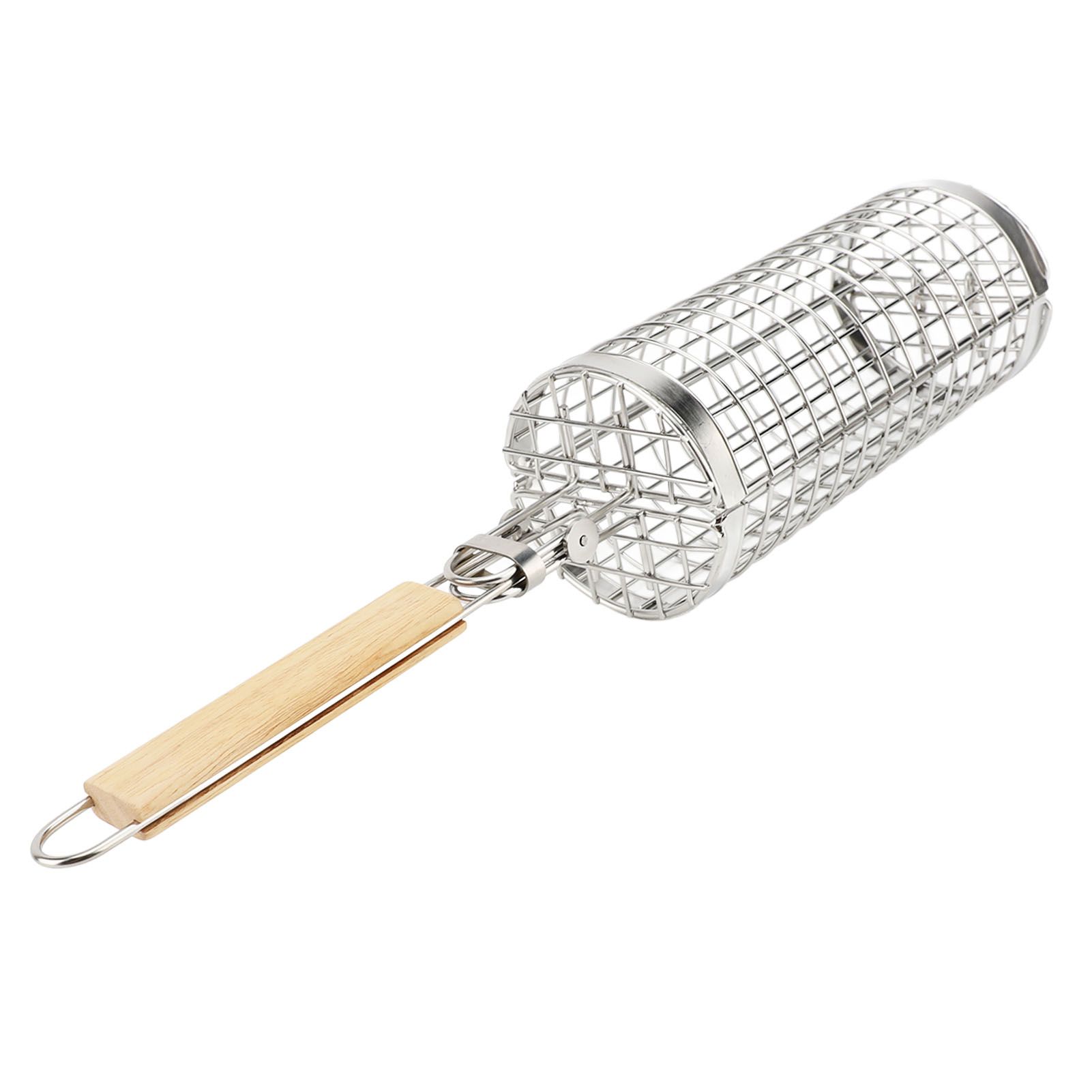 Rolling Grill Basket Open Close Type Stainless Steel Basket Wooden Handle view 6
