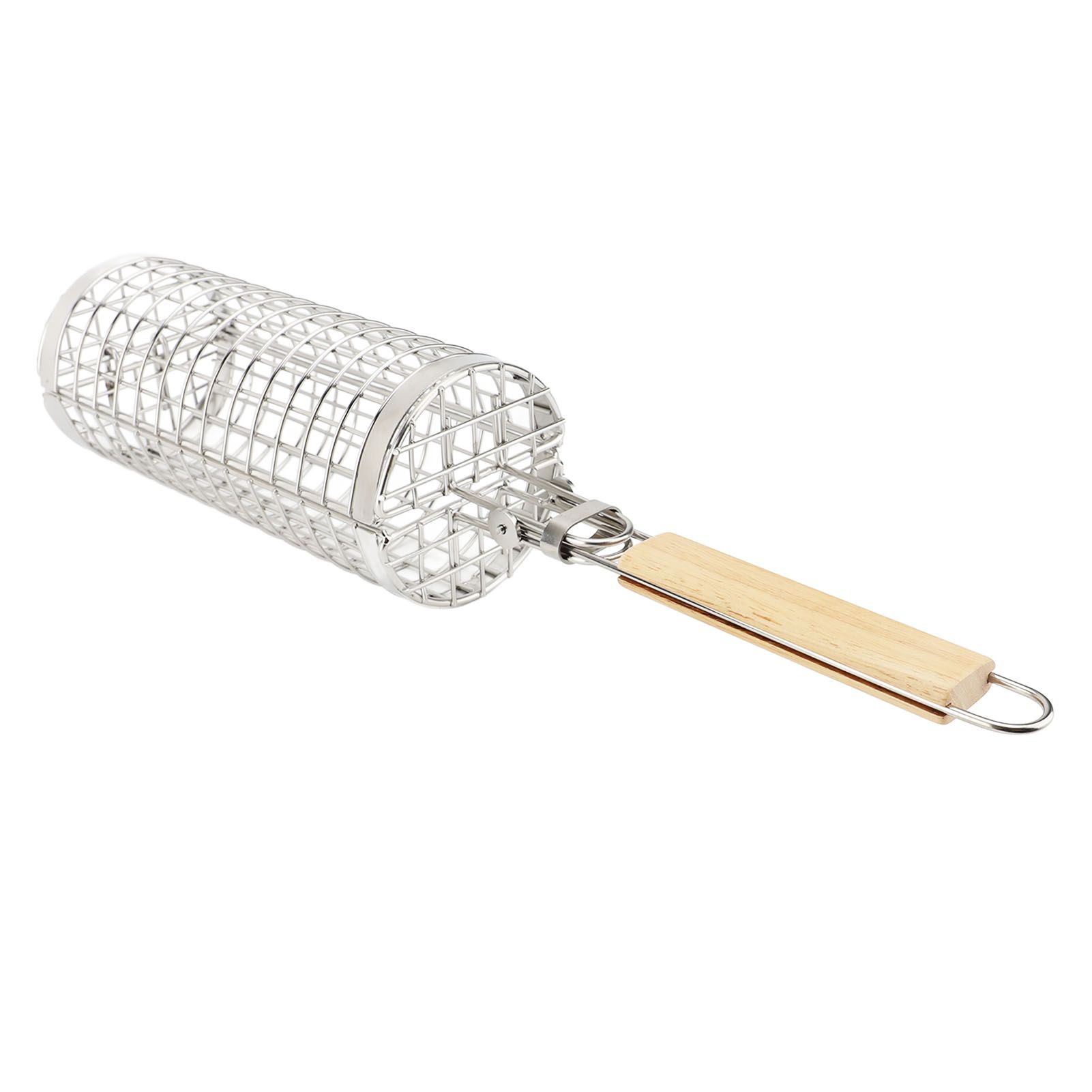 Rolling Grill Basket Open Close Type Stainless Steel Basket Wooden Handle view 8