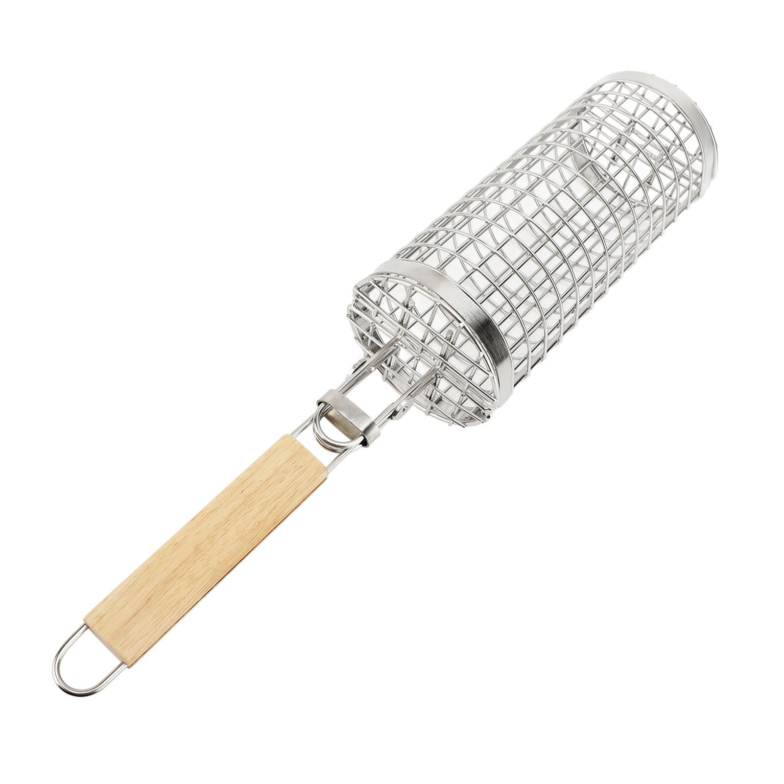 Rolling Grill Basket Open Close Type Stainless Steel Basket Wooden Handle view 9
