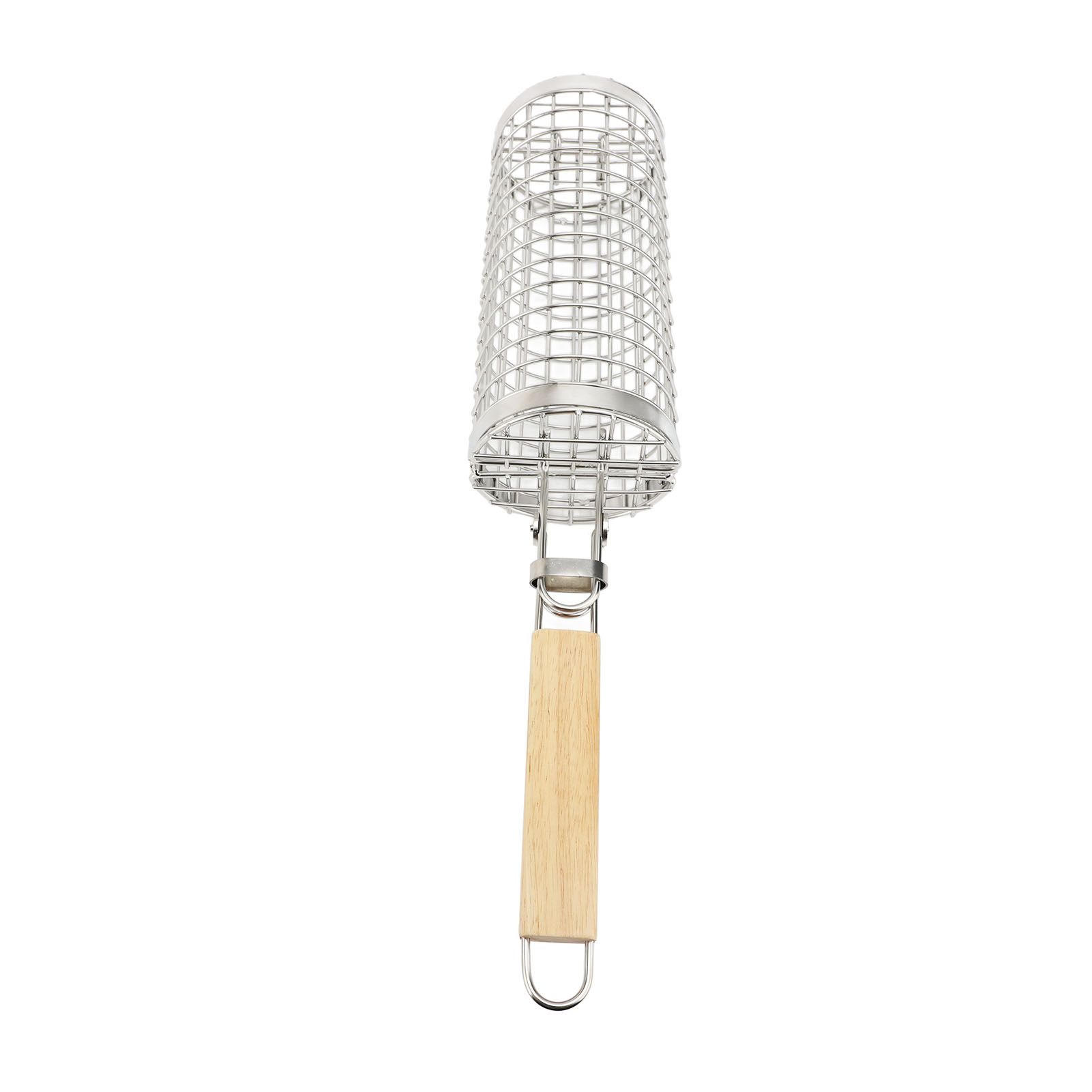 Rolling Grill Basket Open Close Type Stainless Steel Basket Wooden Handle view 10
