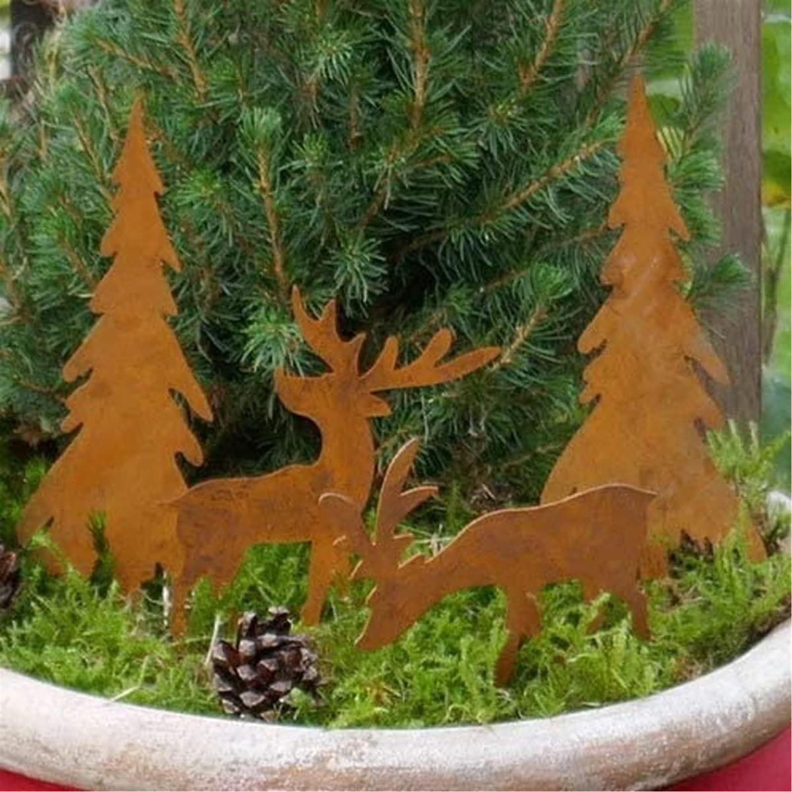 4PCS Xmas Metal Yard Stakes Weather Resistant Tree Deer Shape Decorative for view 11