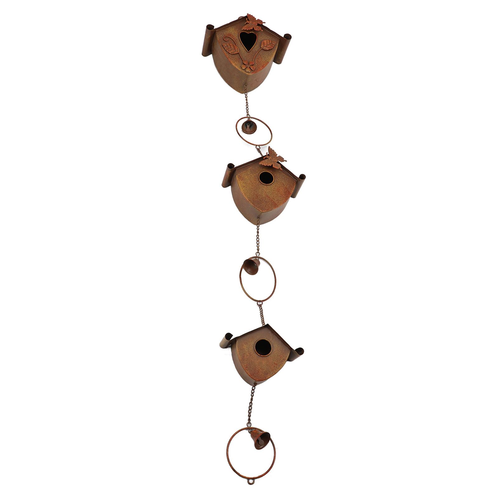 4.27ft Bird Houses Rain Chain with Bell Vintage Decorative Metal Rain Catcher view 3