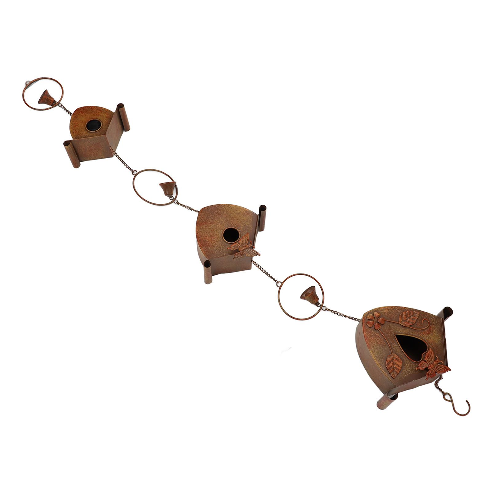 4.27ft Bird Houses Rain Chain with Bell Vintage Decorative Metal Rain Catcher view 4
