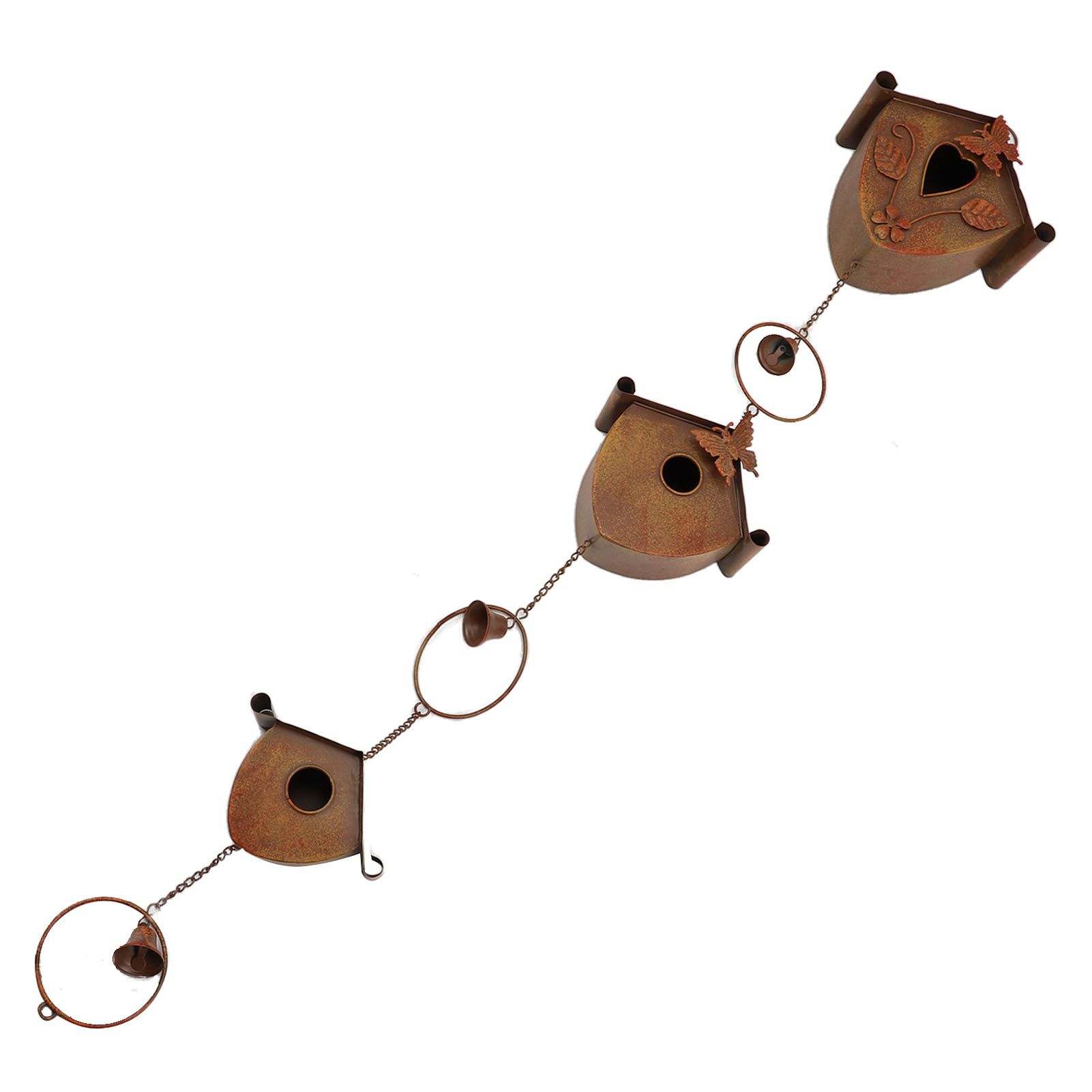 4.27ft Bird Houses Rain Chain with Bell Vintage Decorative Metal Rain Catcher view 6