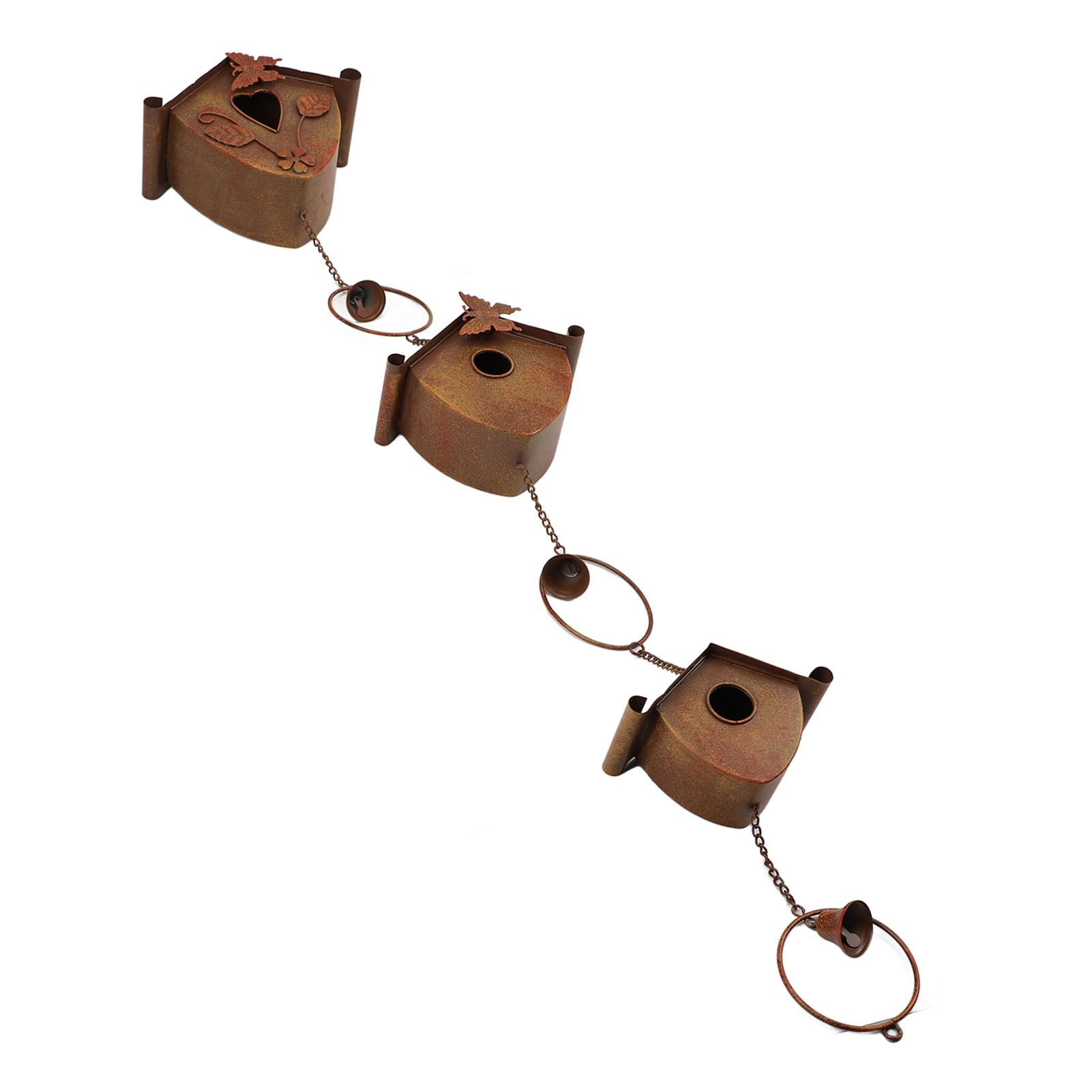 4.27ft Bird Houses Rain Chain with Bell Vintage Decorative Metal Rain Catcher view 12