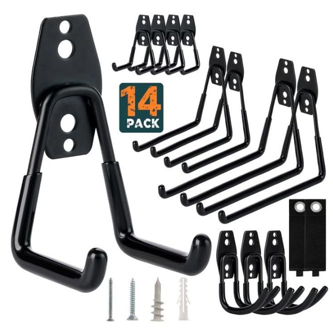 14 Piece Set Garage Hooks Heavy Duty Strong Load Bearing Multipurpose Garage view 2