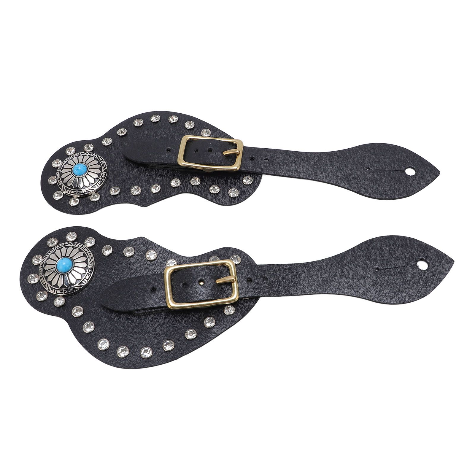 2Pcs Spur Strap Set Artificial Leather Rhinestone Decorations Adjustable Spur
