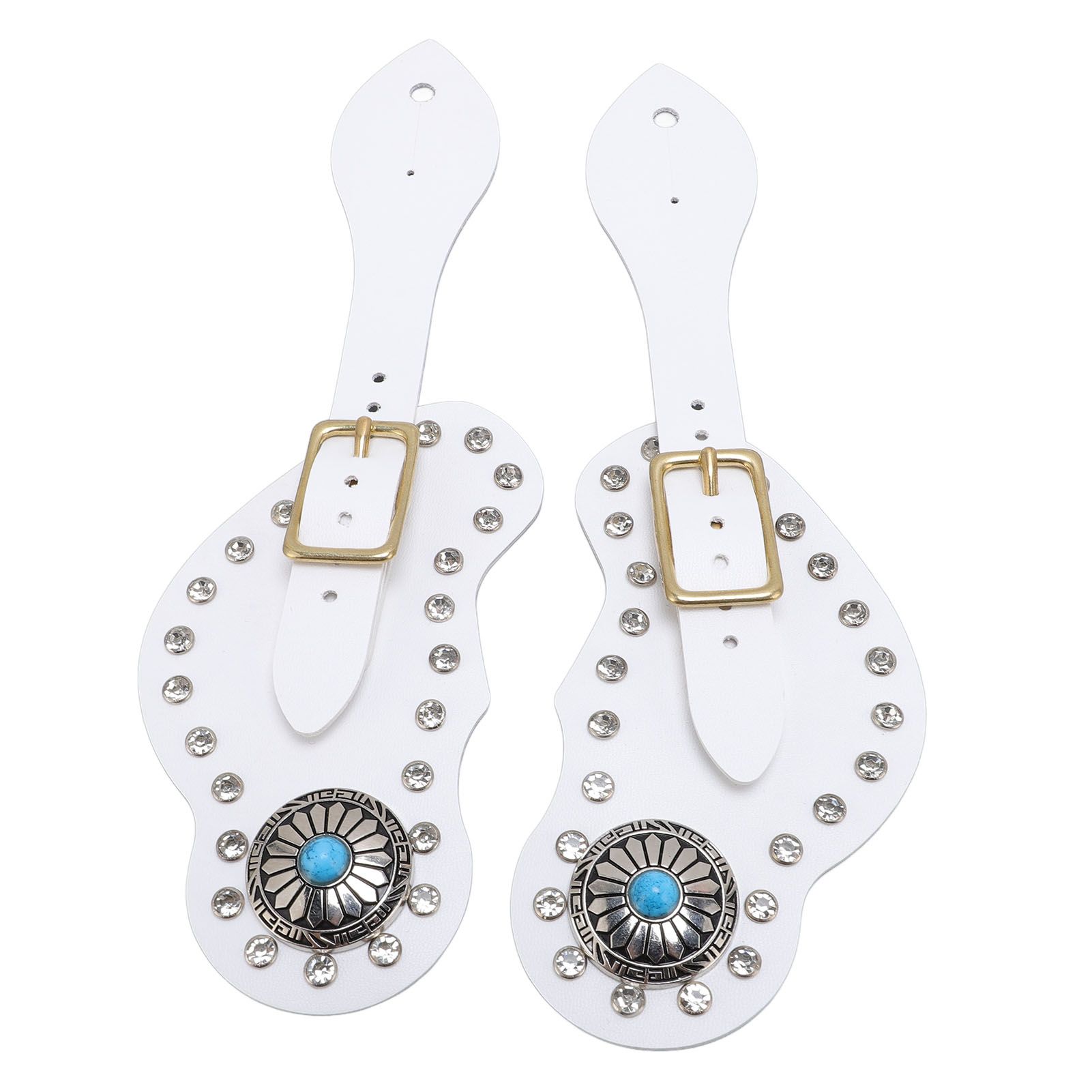 2Pcs Spur Strap Set Artificial Leather Rhinestone Decorations Adjustable Spur