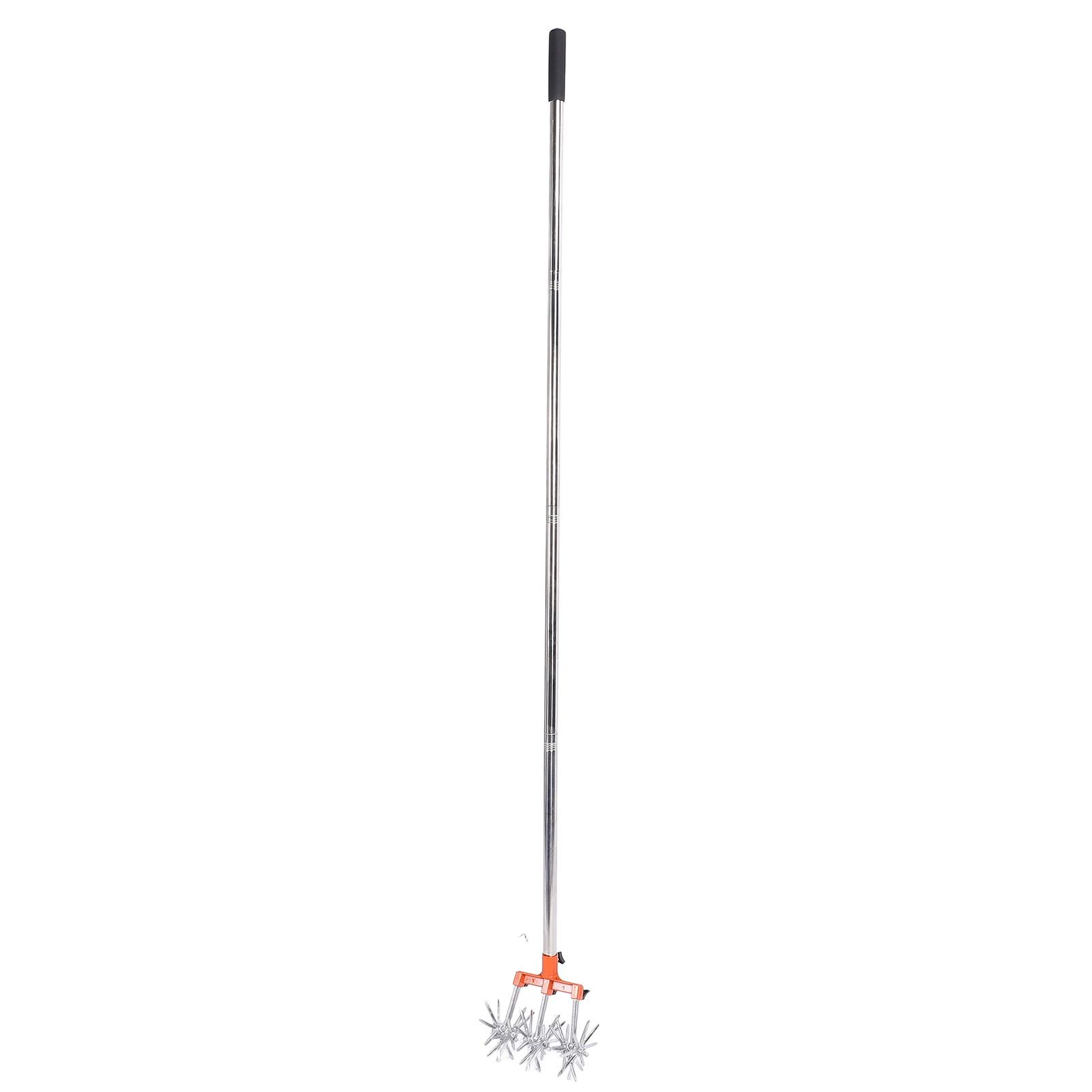 Manual Rotary Cultivator Tool Stainless Steel Teeth Adjustable Handle Garden