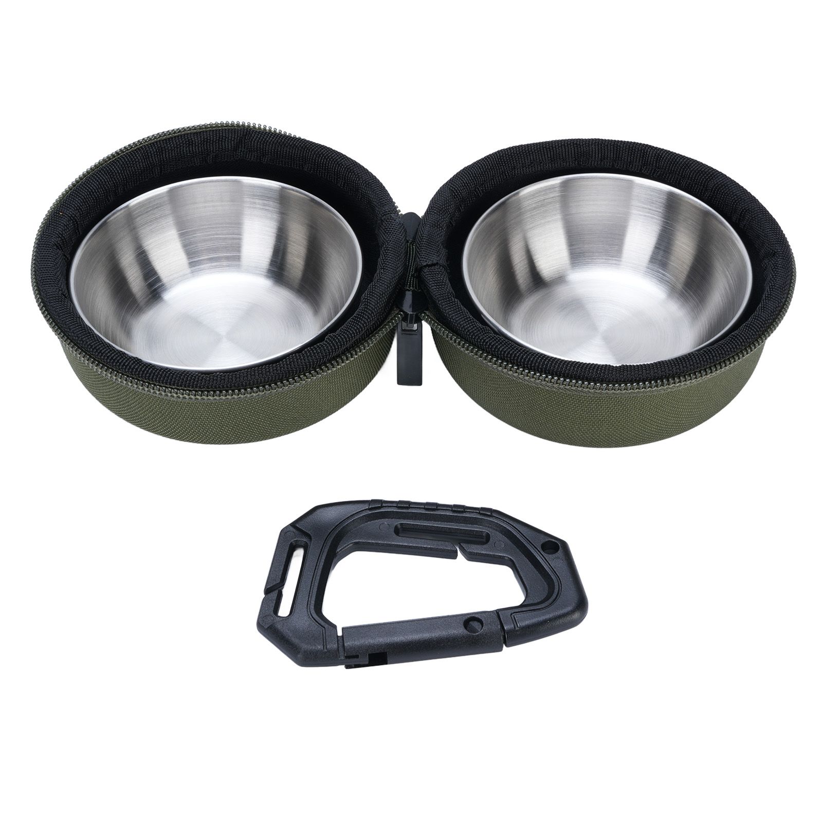 Foldable Dog Double Bowls Portable Stainless Steel Travel Pet Food Water Bowl view 3