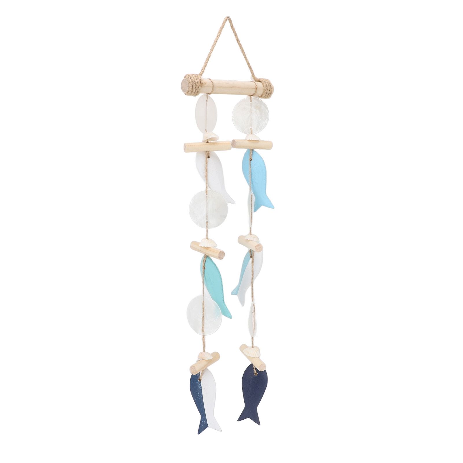 Fish Wind Chime Sea Theme Wall Hanging Decor Solid Wood Hemp Rope Shell Fish — image 1
