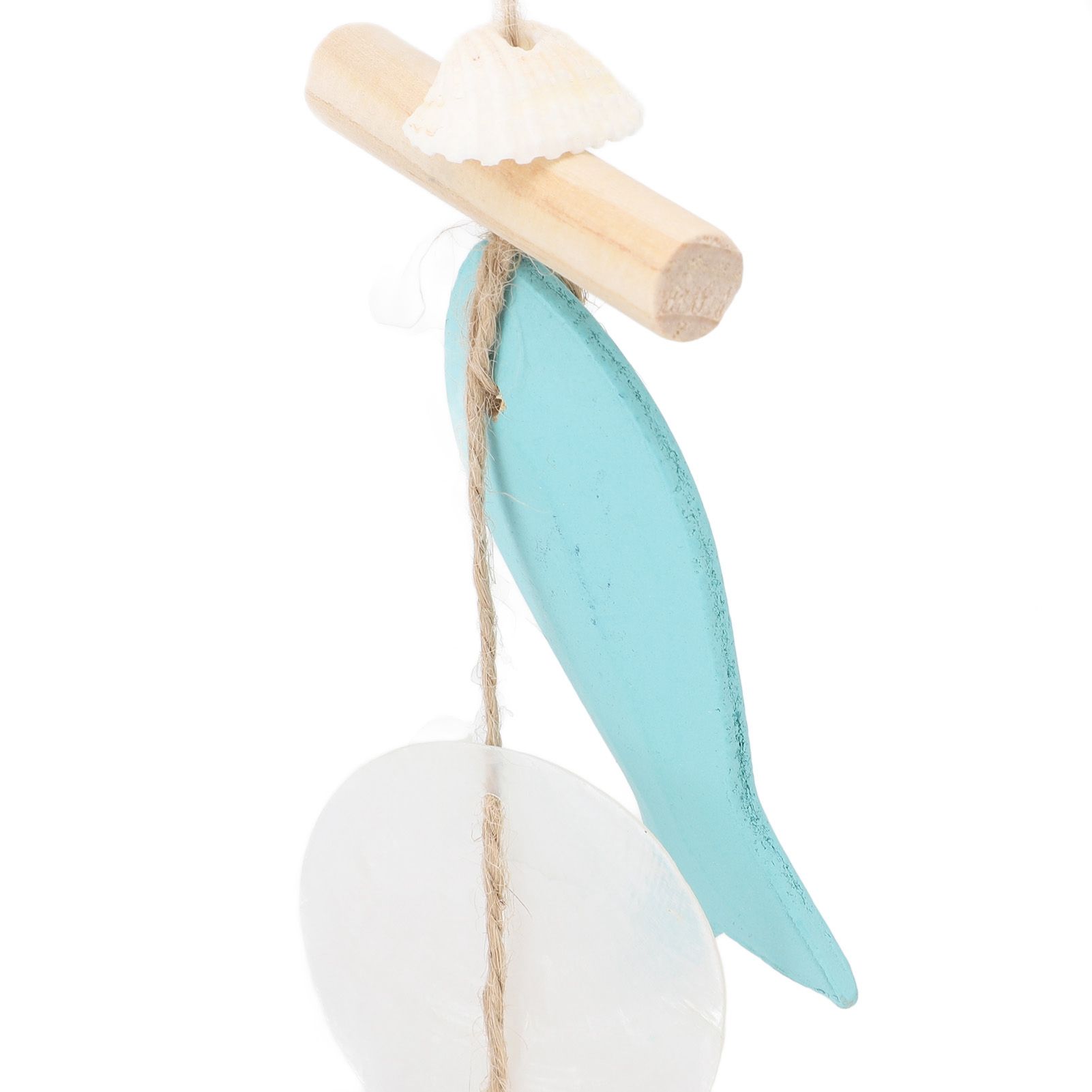Fish Wind Chime Sea Theme Wall Hanging Decor Solid Wood Hemp Rope Shell Fish view 2