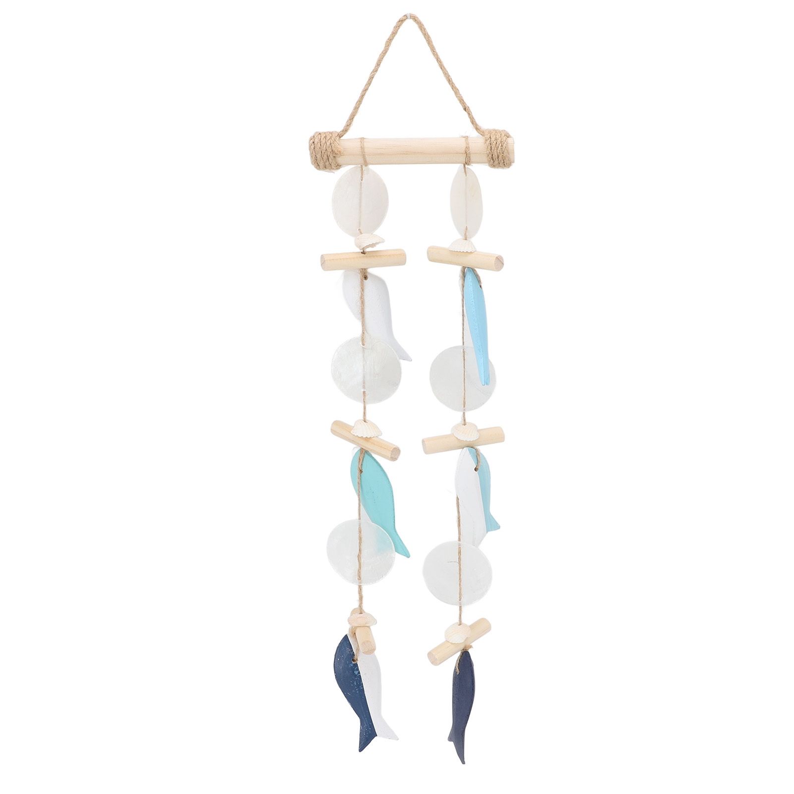 Fish Wind Chime Sea Theme Wall Hanging Decor Solid Wood Hemp Rope Shell Fish view 3
