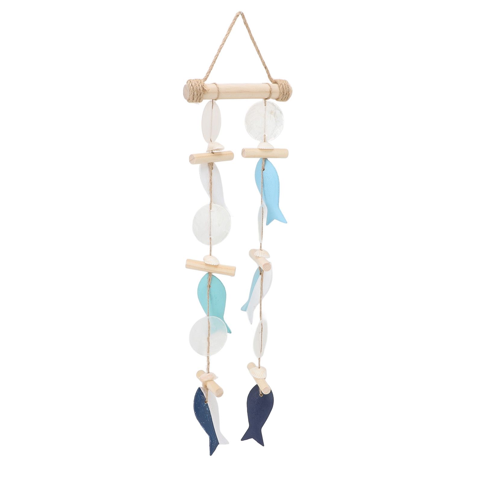 Fish Wind Chime Sea Theme Wall Hanging Decor Solid Wood Hemp Rope Shell Fish view 4