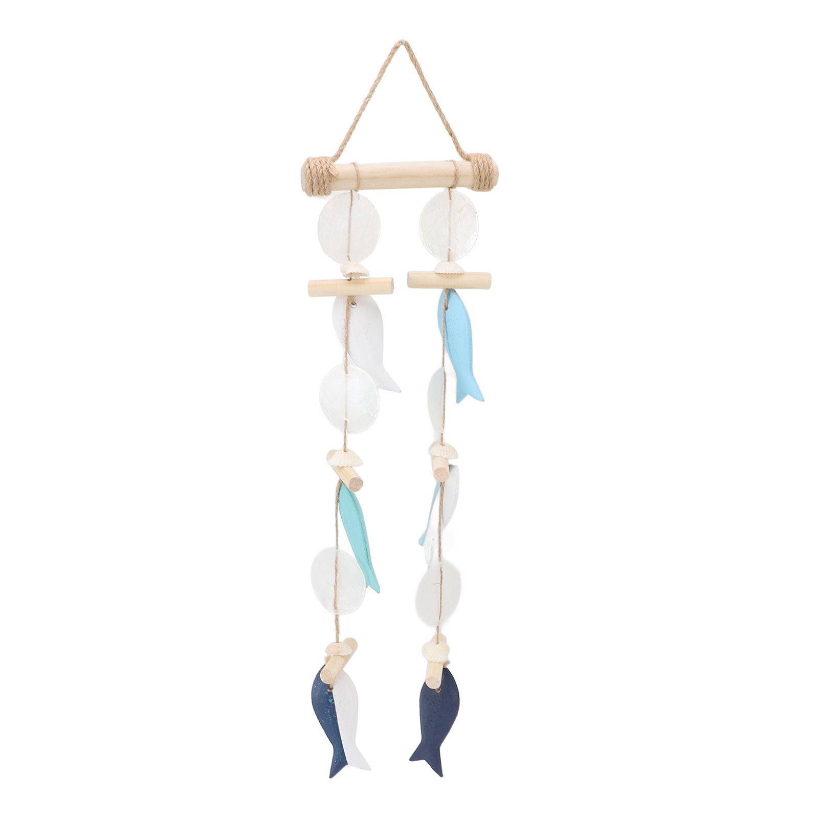 Fish Wind Chime Sea Theme Wall Hanging Decor Solid Wood Hemp Rope Shell Fish view 6