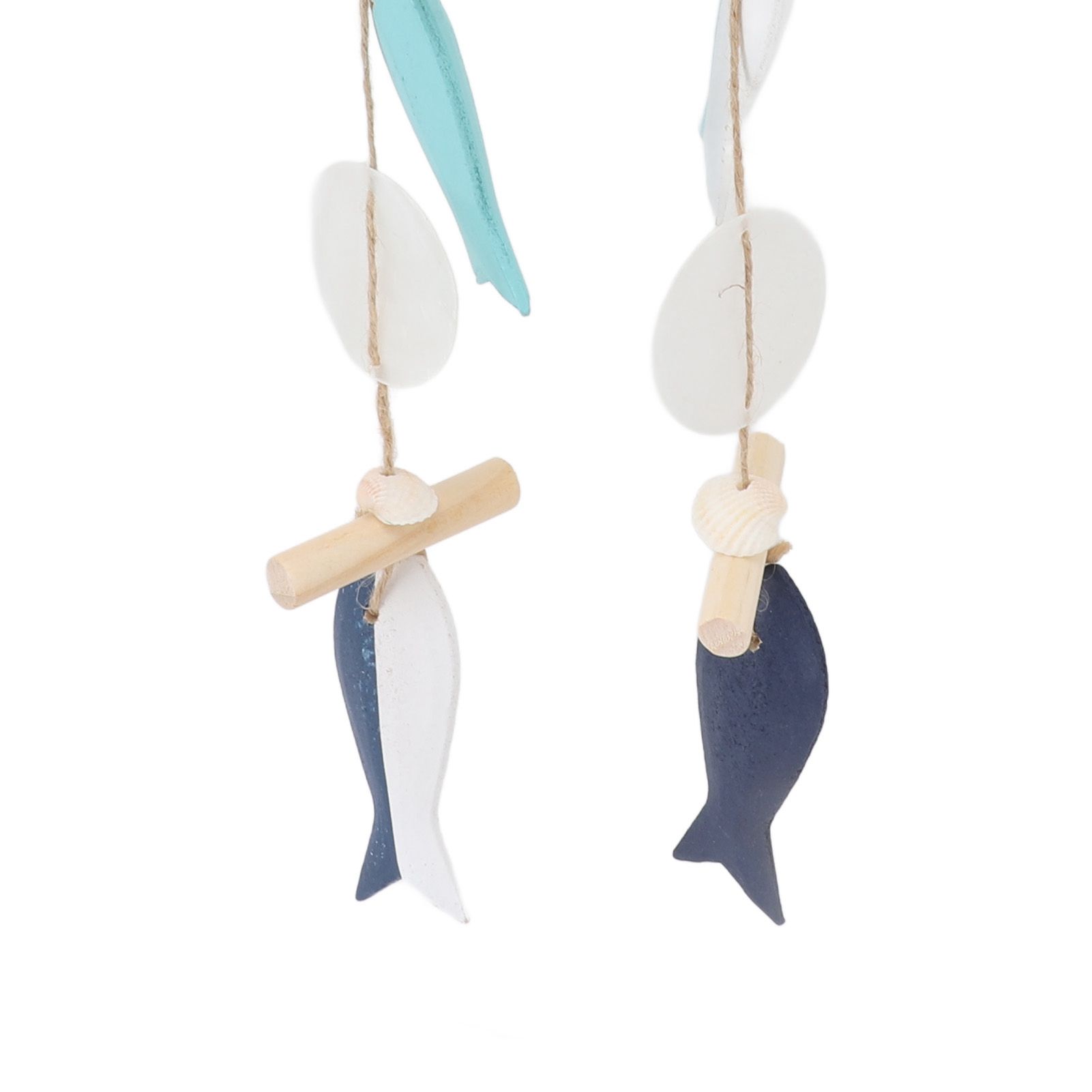 Fish Wind Chime Sea Theme Wall Hanging Decor Solid Wood Hemp Rope Shell Fish view 7