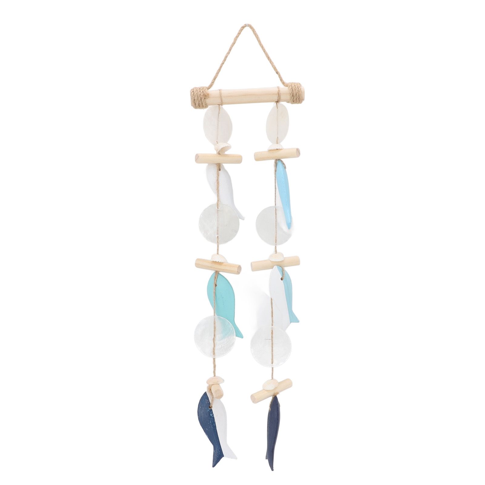 Fish Wind Chime Sea Theme Wall Hanging Decor Solid Wood Hemp Rope Shell Fish view 8