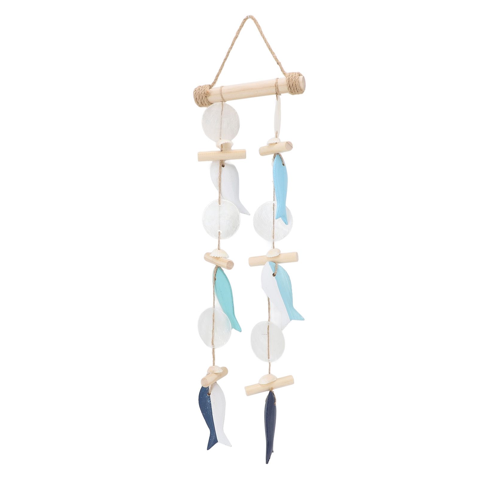 Fish Wind Chime Sea Theme Wall Hanging Decor Solid Wood Hemp Rope Shell Fish view 9
