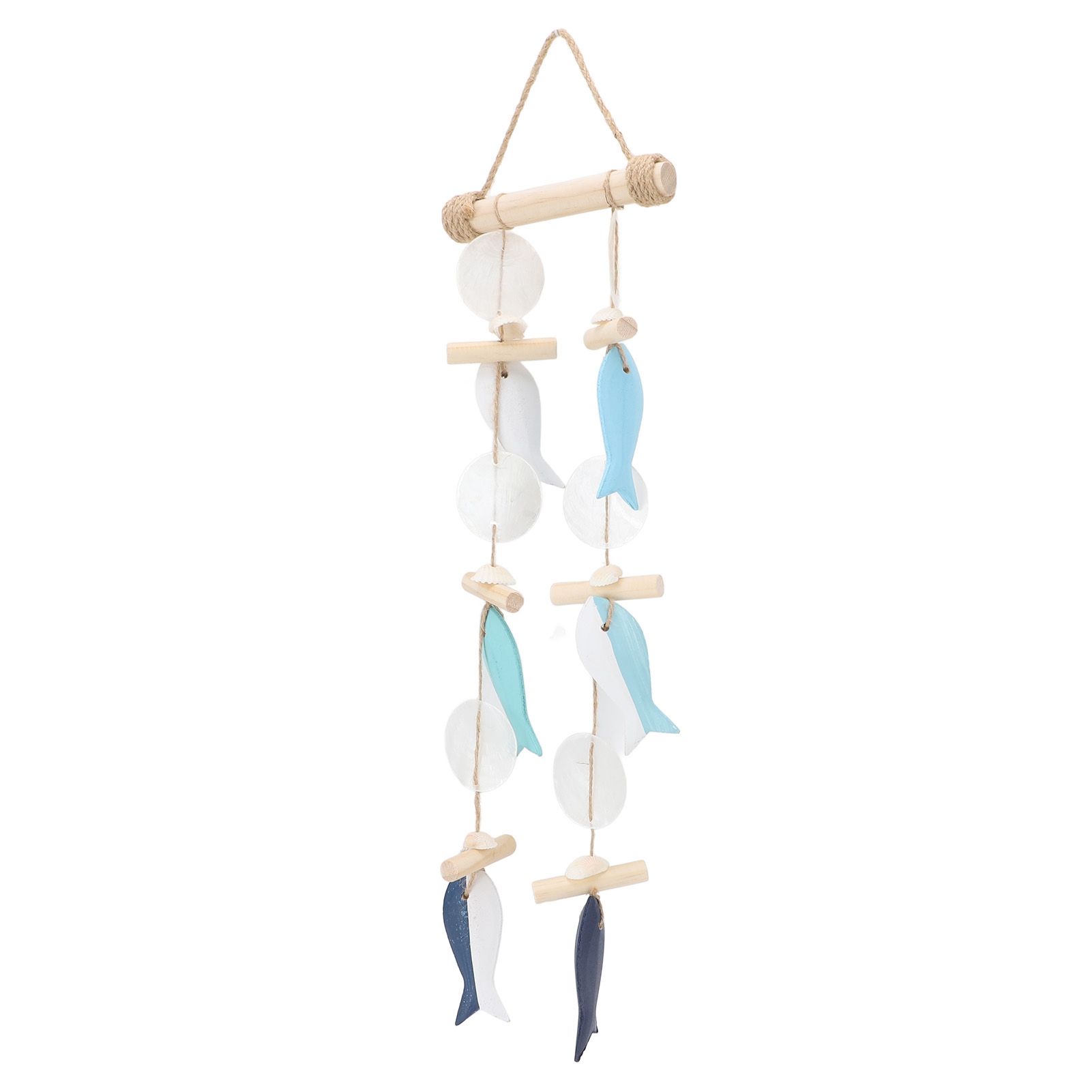 Fish Wind Chime Sea Theme Wall Hanging Decor Solid Wood Hemp Rope Shell Fish view 10