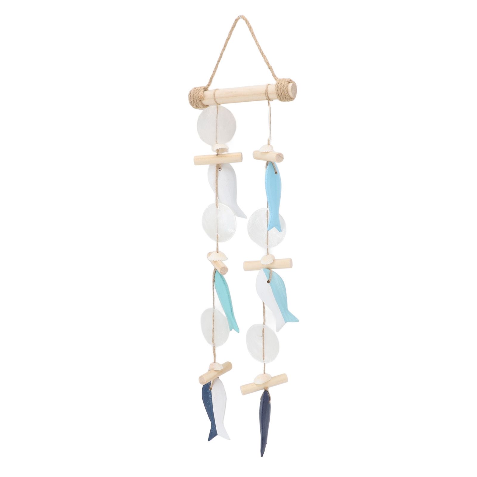 Fish Wind Chime Sea Theme Wall Hanging Decor Solid Wood Hemp Rope Shell Fish view 11