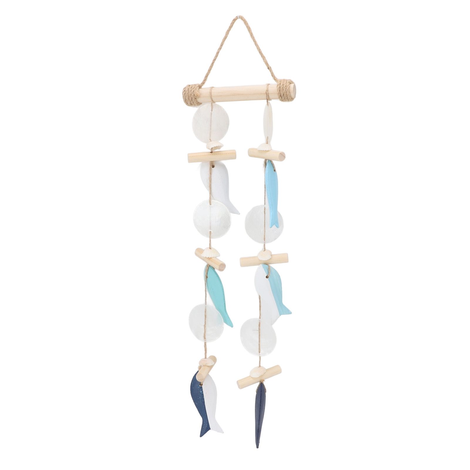 Fish Wind Chime Sea Theme Wall Hanging Decor Solid Wood Hemp Rope Shell Fish view 12
