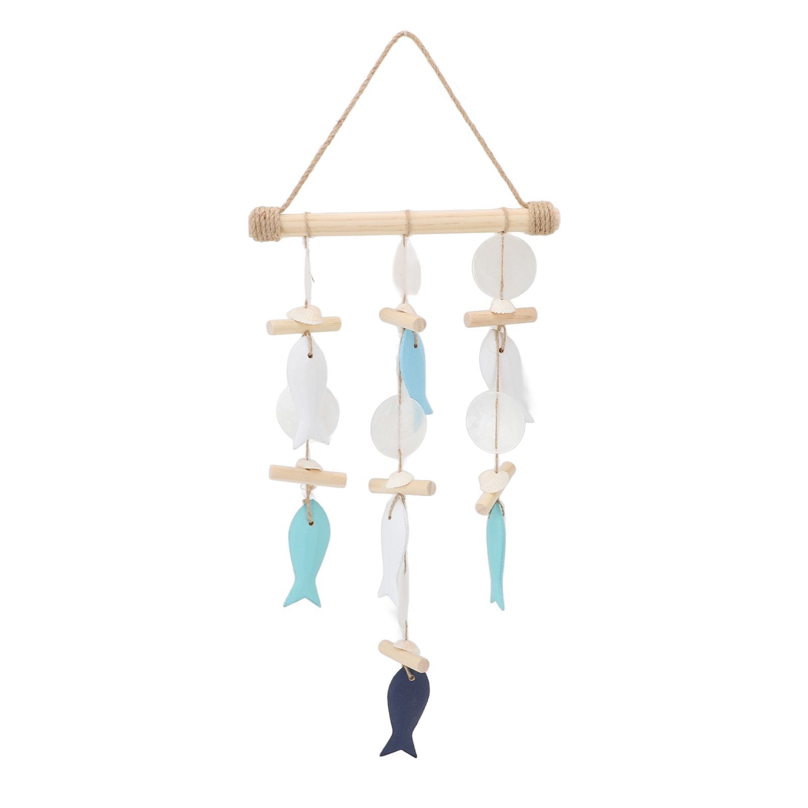 Fish Wind Chime Sea Theme Wall Hanging Decor Solid Wood Hemp Rope Shell Fish view 3