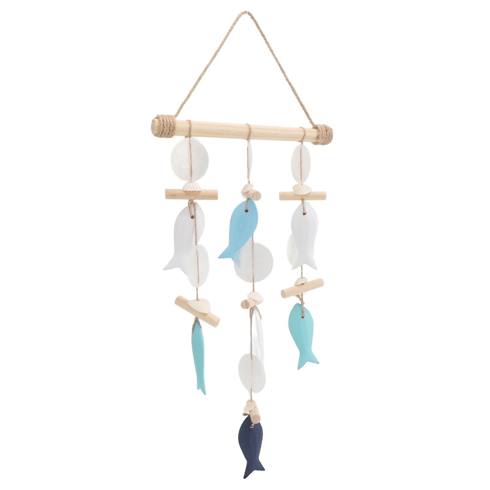 Fish Wind Chime Sea Theme Wall Hanging Decor Solid Wood Hemp Rope Shell Fish view 4