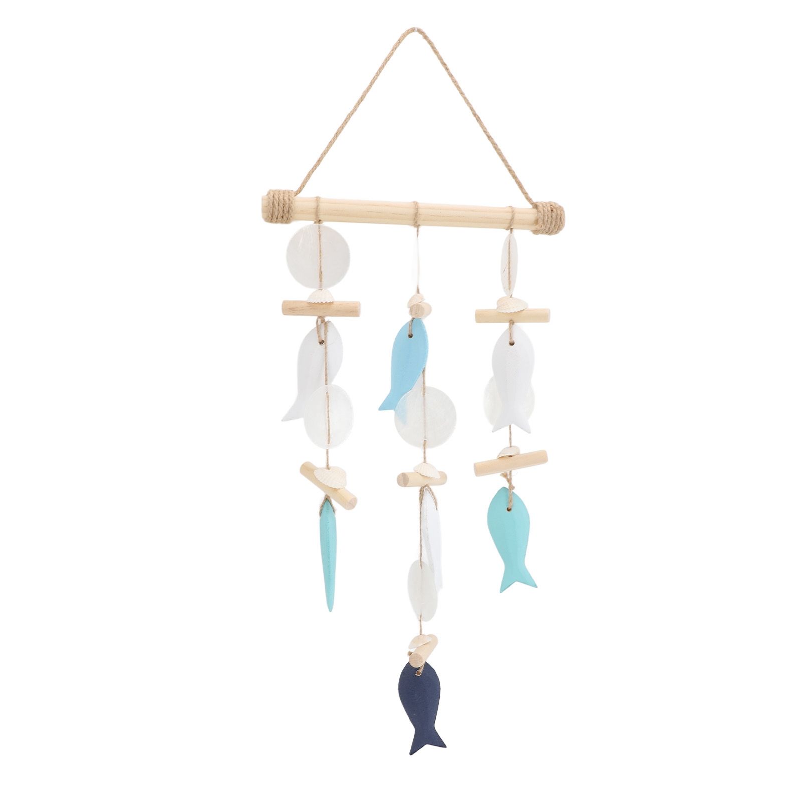 Fish Wind Chime Sea Theme Wall Hanging Decor Solid Wood Hemp Rope Shell Fish view 6
