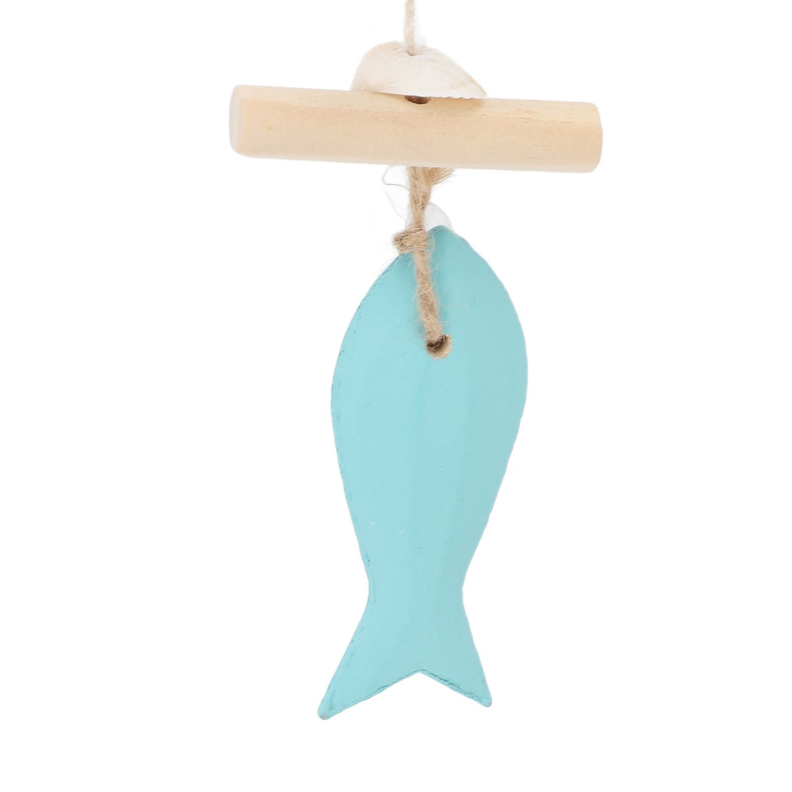 Fish Wind Chime Sea Theme Wall Hanging Decor Solid Wood Hemp Rope Shell Fish view 7
