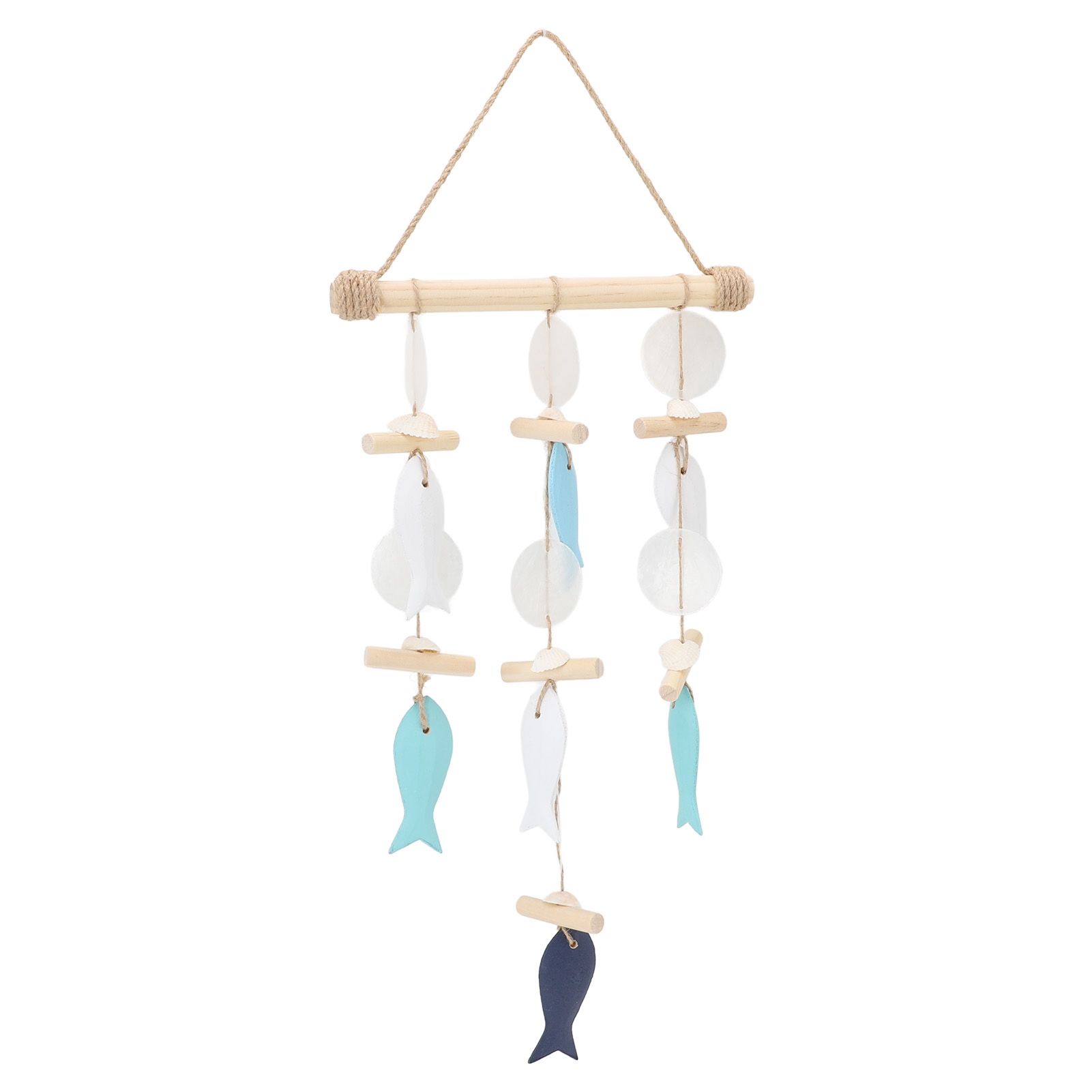 Fish Wind Chime Sea Theme Wall Hanging Decor Solid Wood Hemp Rope Shell Fish view 8