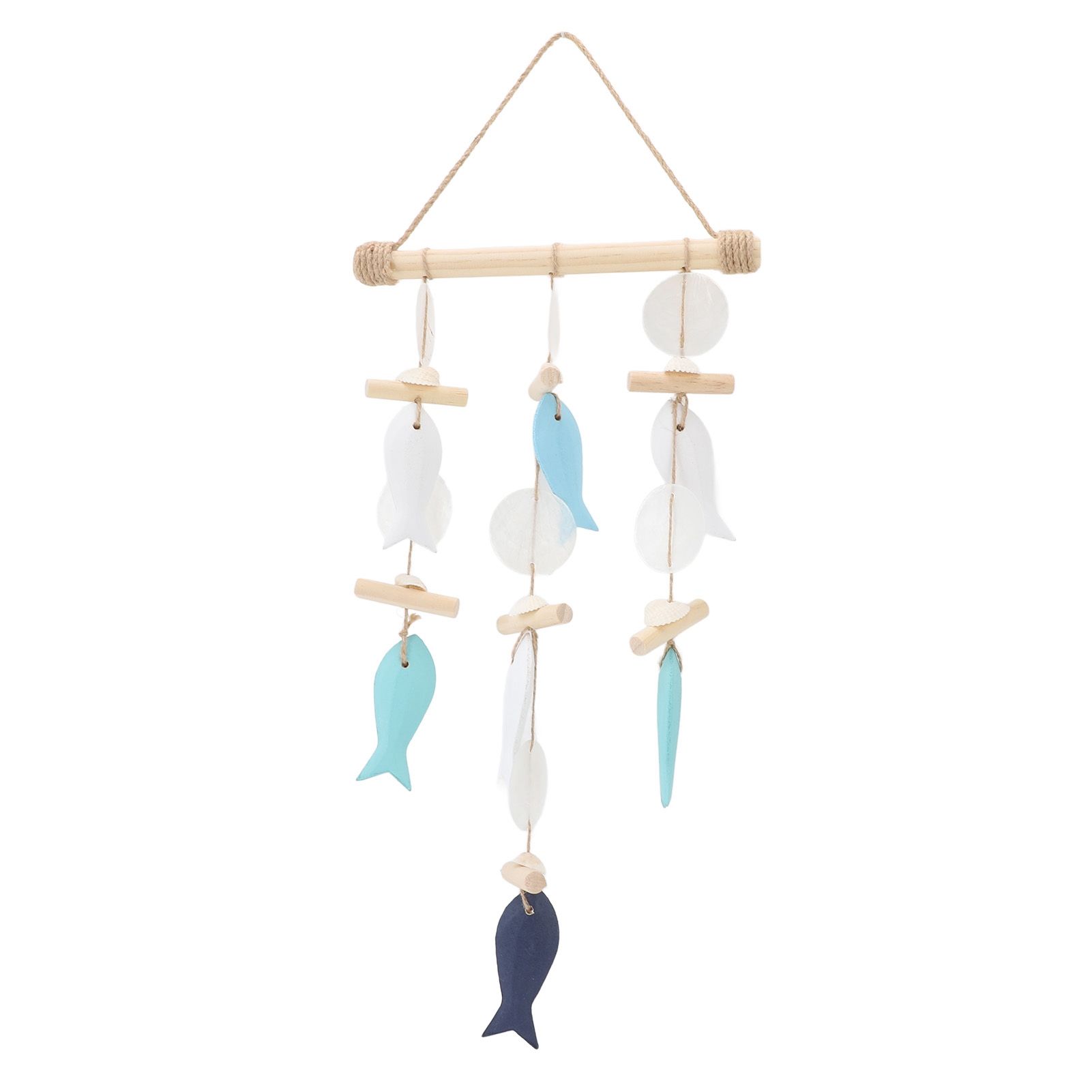 Fish Wind Chime Sea Theme Wall Hanging Decor Solid Wood Hemp Rope Shell Fish view 9