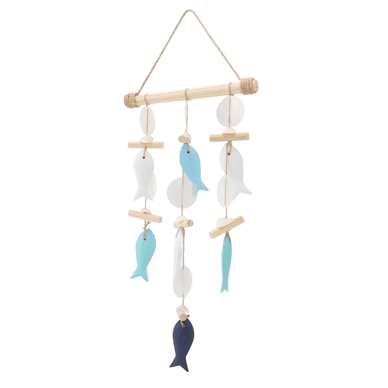 Fish Wind Chime Sea Theme Wall Hanging Decor Solid Wood Hemp Rope Shell Fish view 10