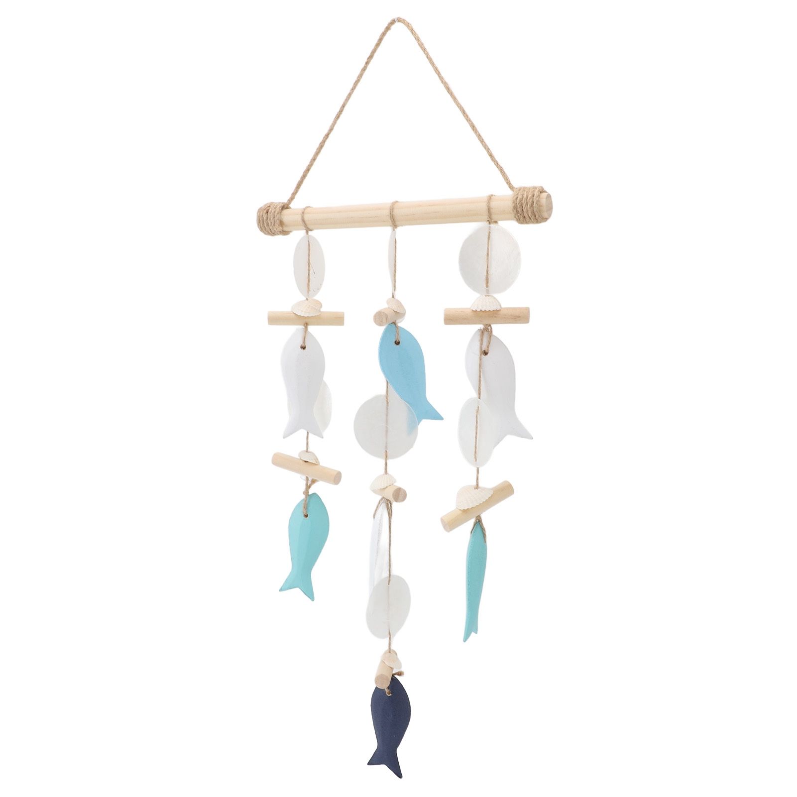 Fish Wind Chime Sea Theme Wall Hanging Decor Solid Wood Hemp Rope Shell Fish view 11