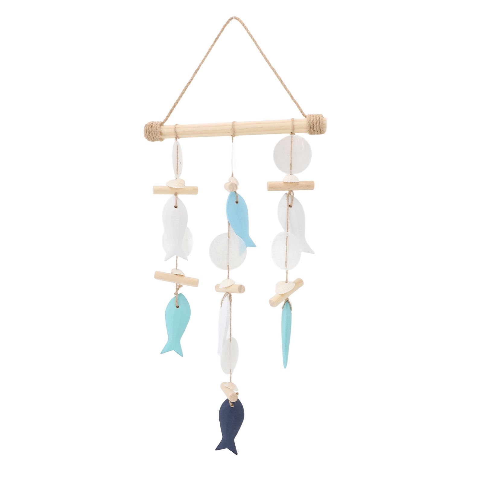 Fish Wind Chime Sea Theme Wall Hanging Decor Solid Wood Hemp Rope Shell Fish view 12
